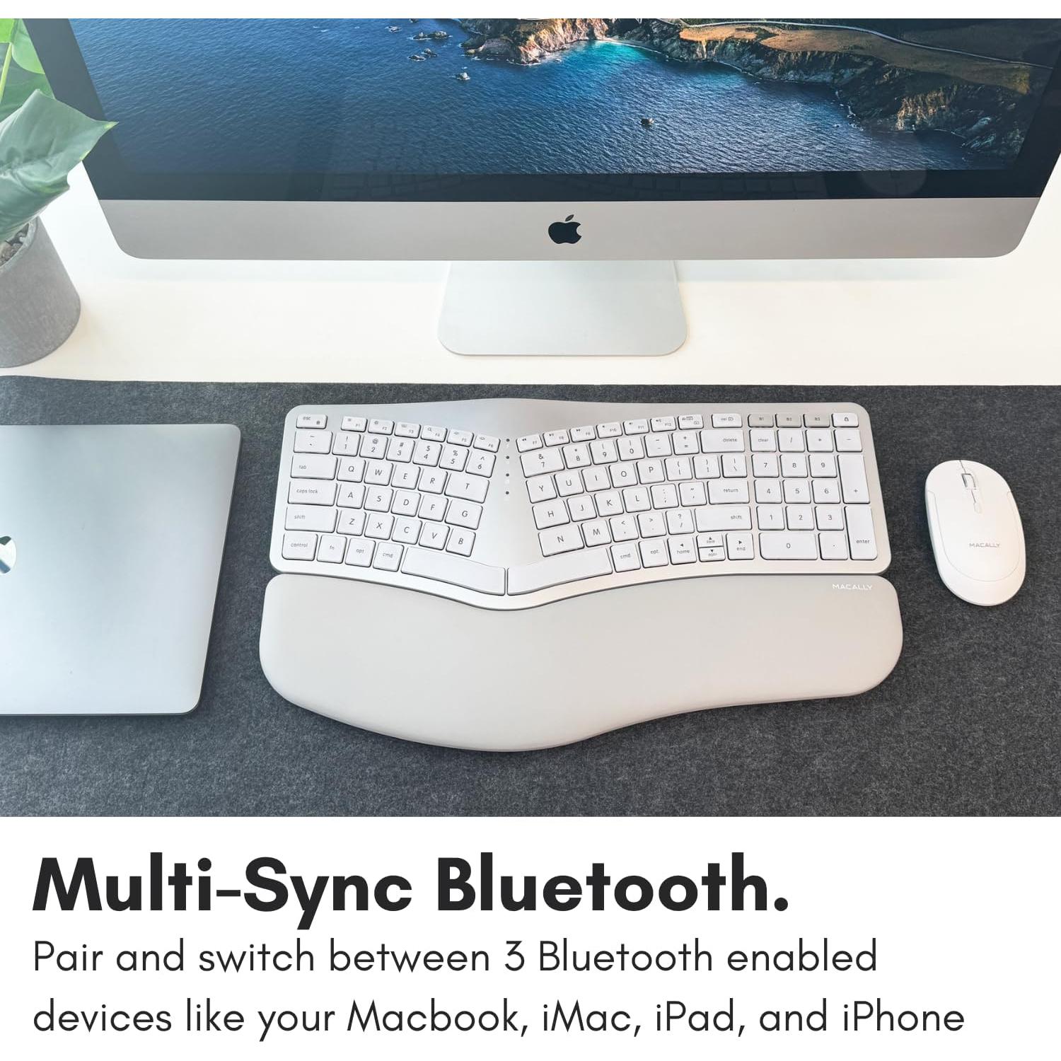 Teclado Ergonómico Bluetooth Macally BTBLERGO2A - Retroiluminado, 100 Teclas, Recargable