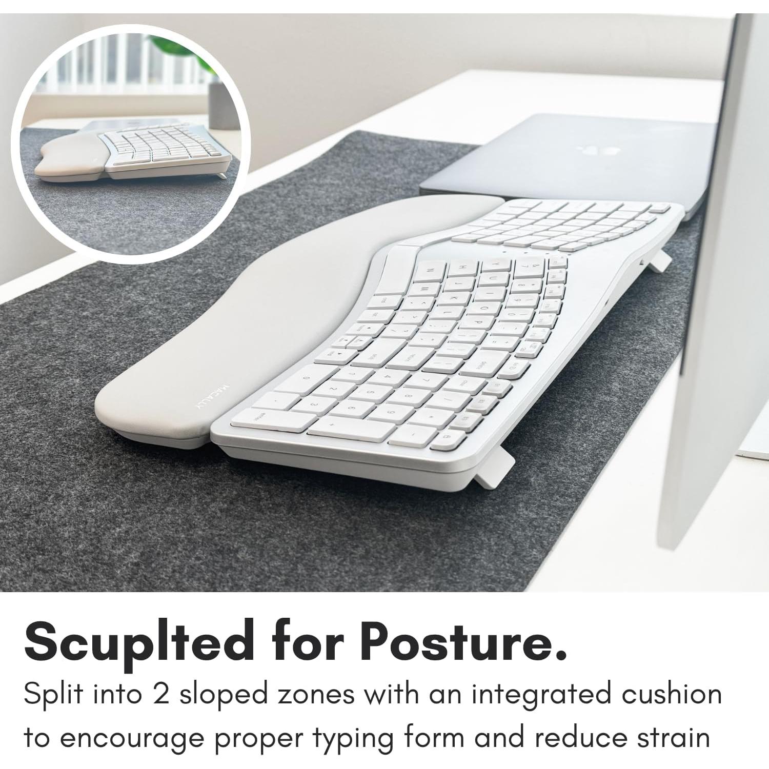 Teclado Ergonómico Bluetooth Macally BTBLERGO2A - Retroiluminado, 100 Teclas, Recargable