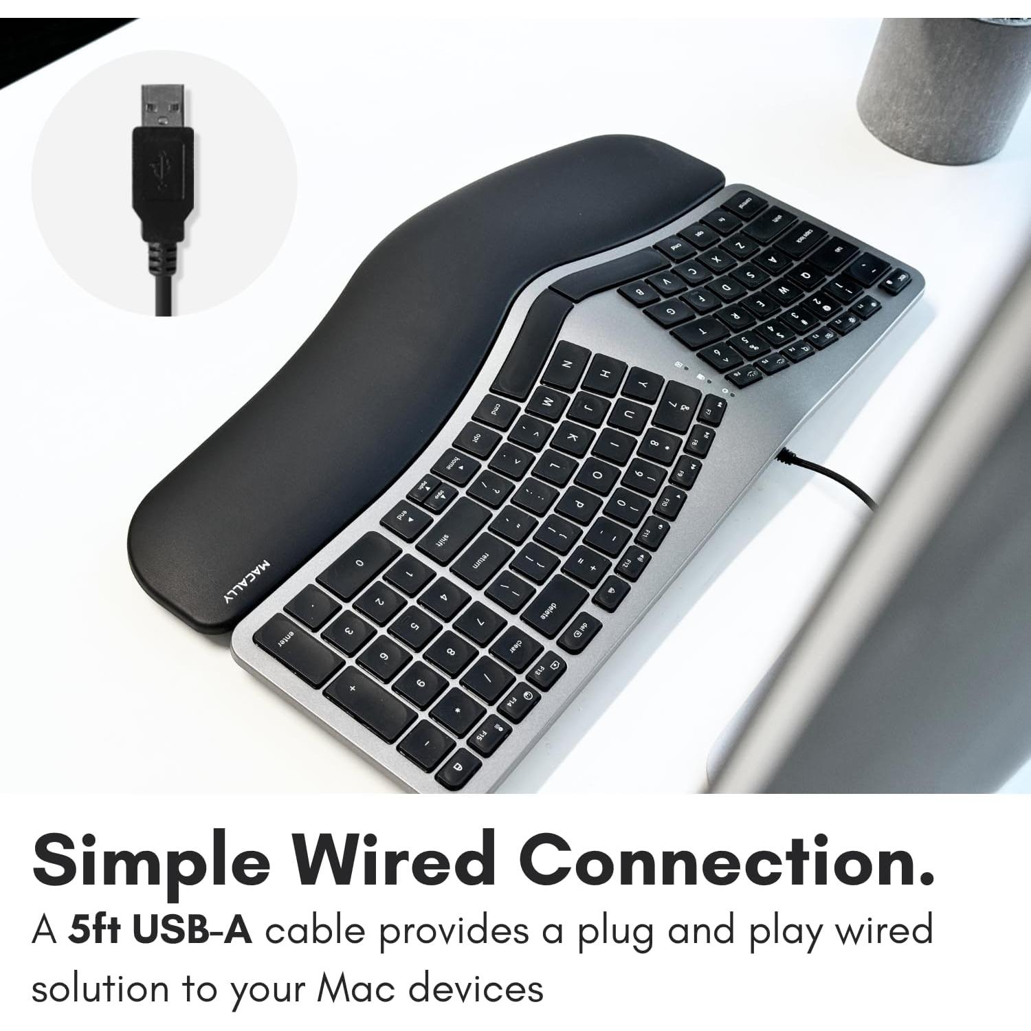 Teclado Ergonómico Macally con Cable y Retroiluminación para Mac