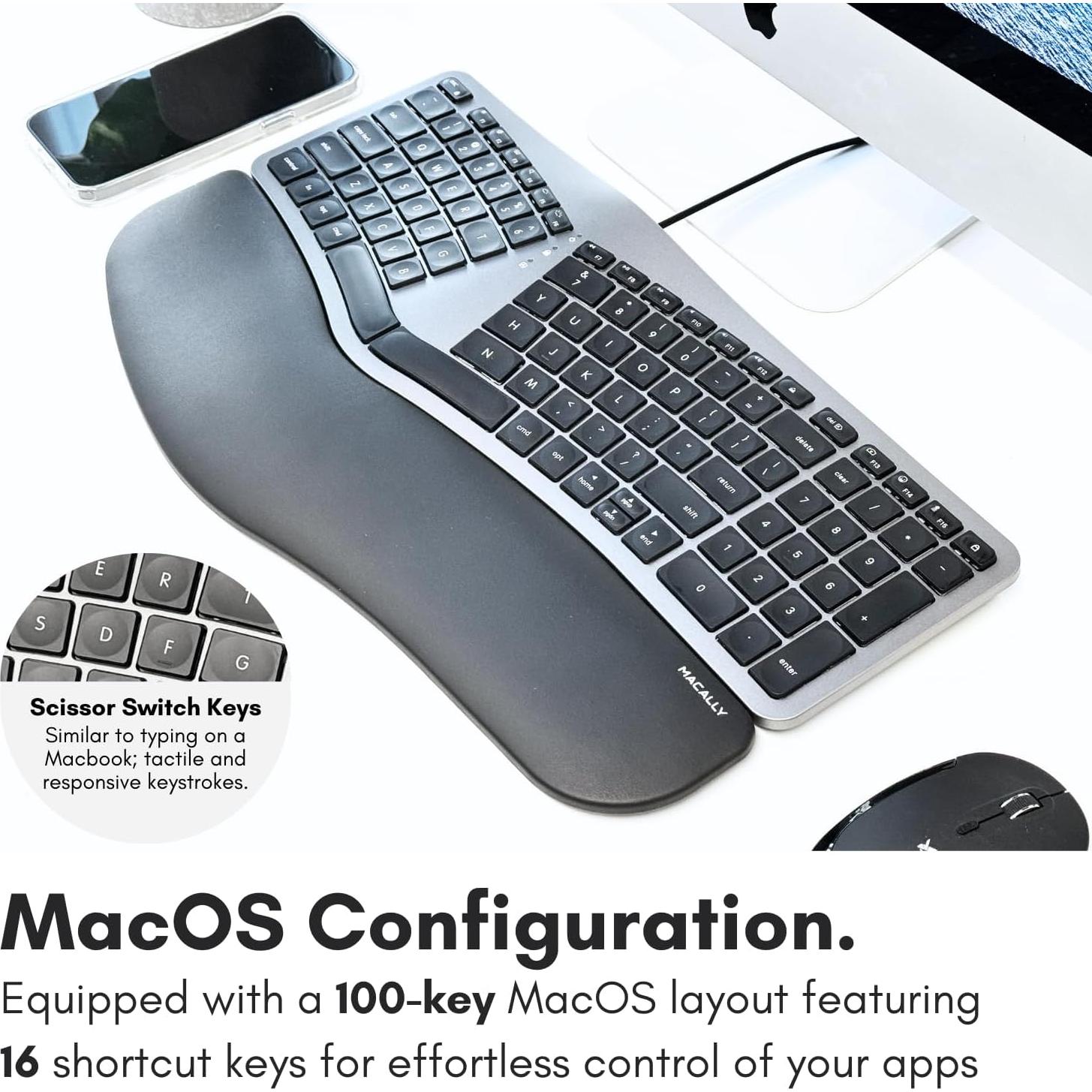 Teclado Ergonómico Macally con Cable y Retroiluminación para Mac