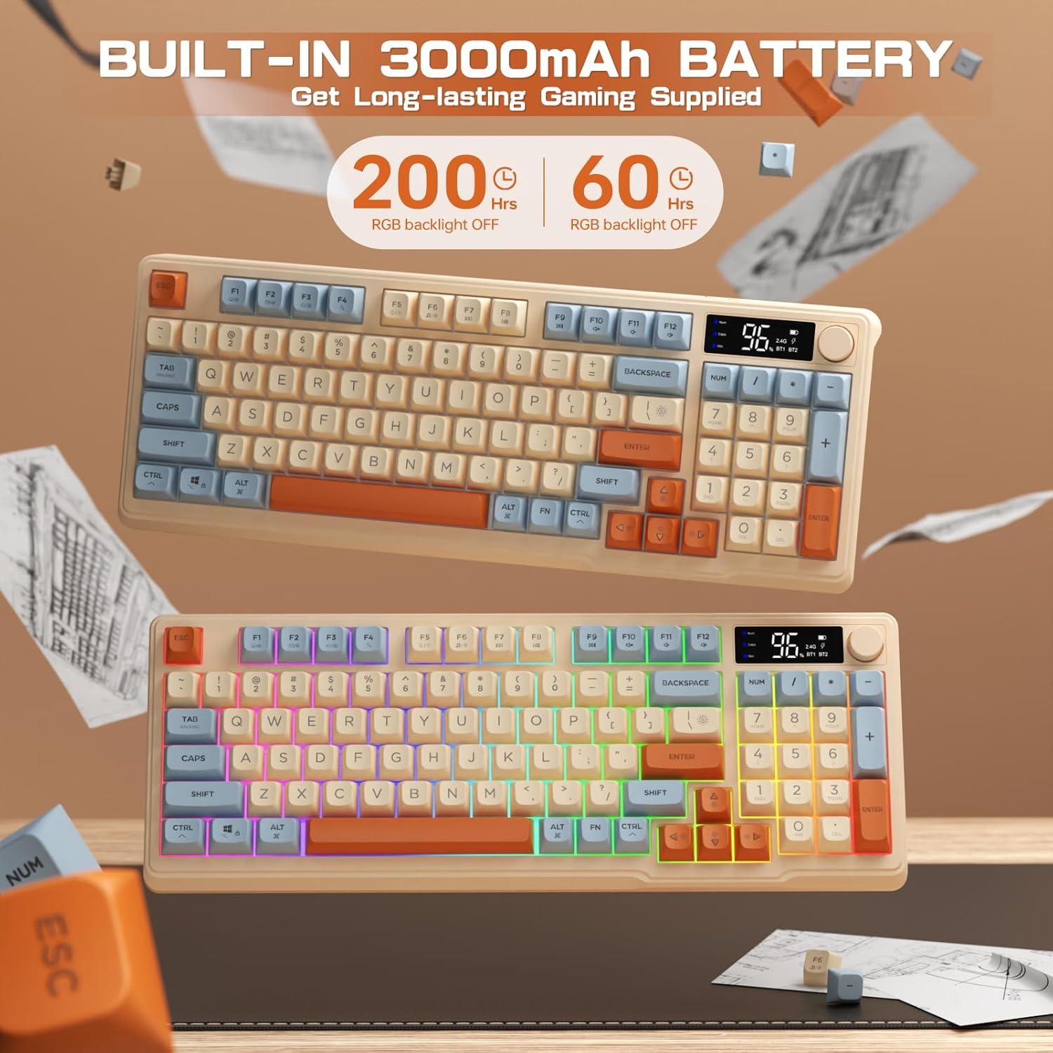 Teclado Gaming Inalámbrico LexonElec M96, 94 Teclas RGB