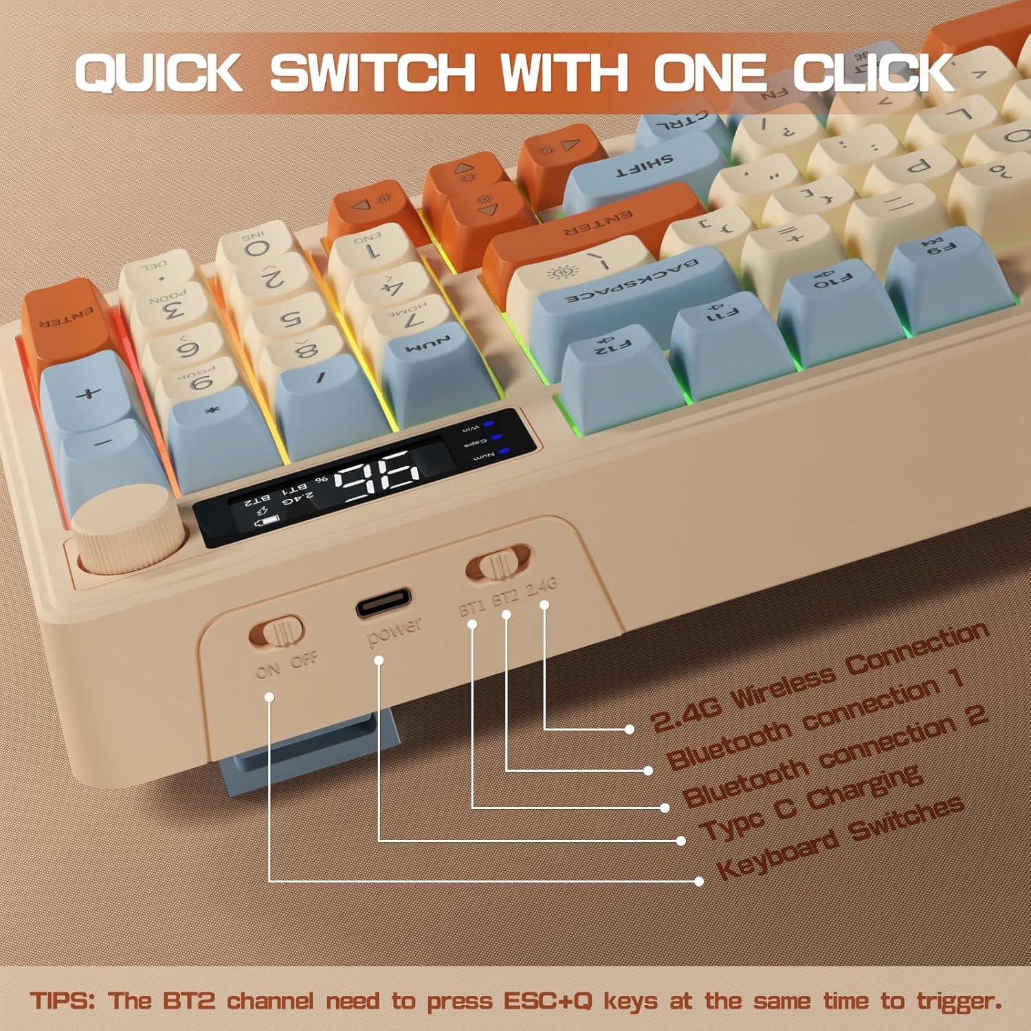 Teclado Gaming Inalámbrico LexonElec M96, 94 Teclas RGB