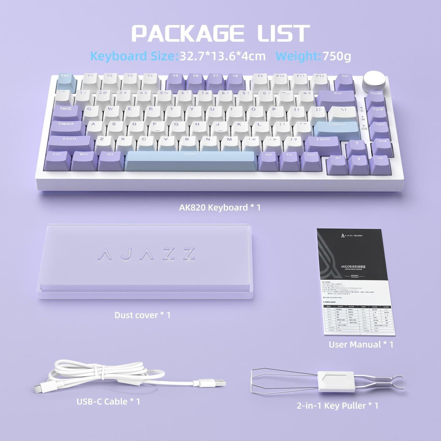 Teclado Mecánico Gaming AJAZZ AK820 75% USB-C RGB Personalizable