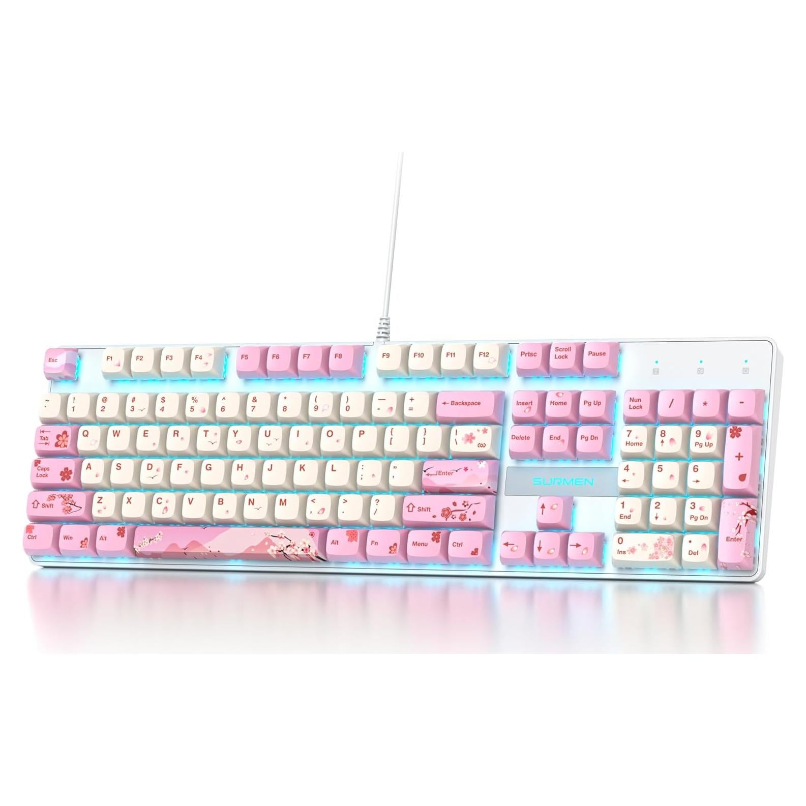 Teclado Mecánico Ussixchare V200 Rosa 104 Teclas RGB