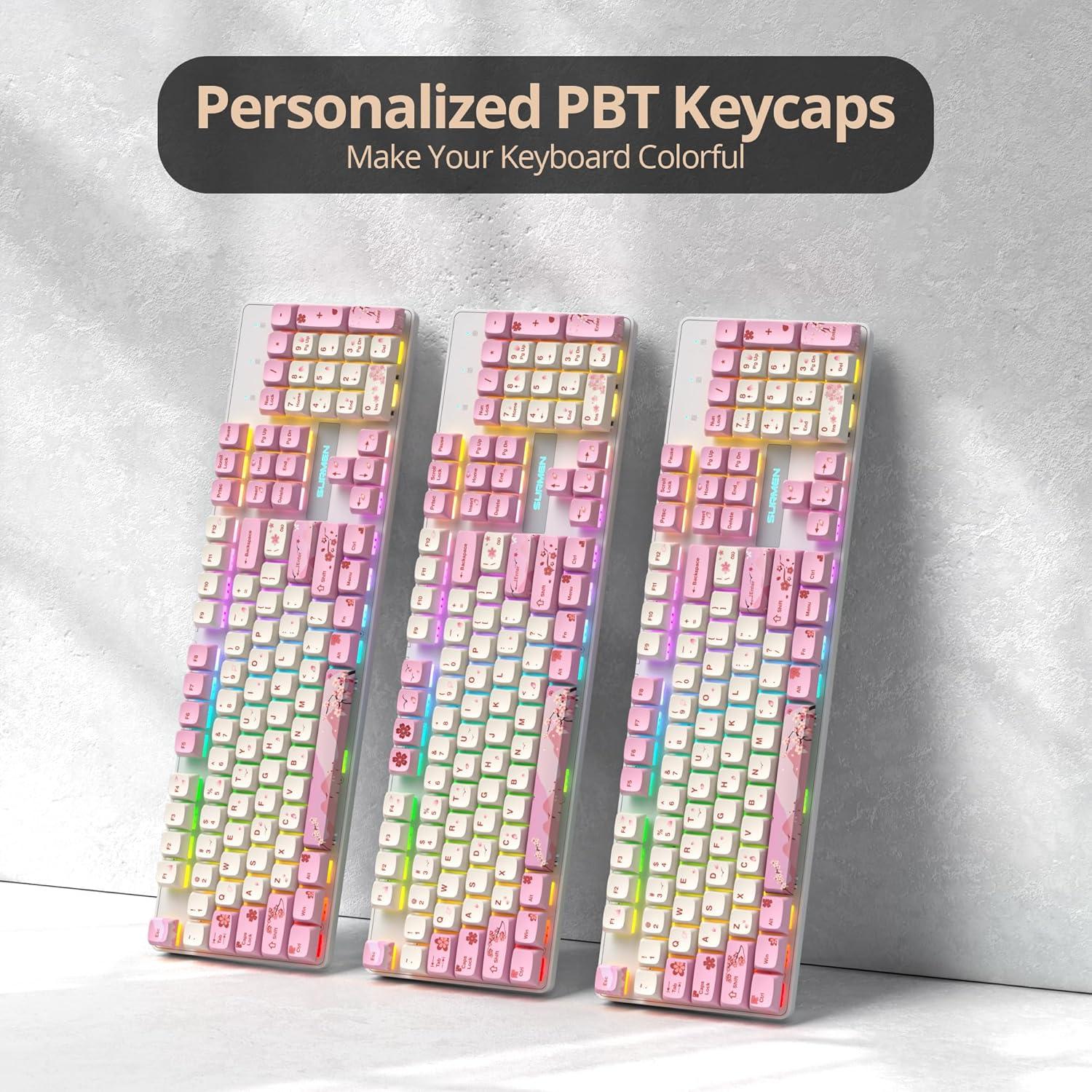 Teclado Mecánico Ussixchare V200 Rosa 104 Teclas RGB