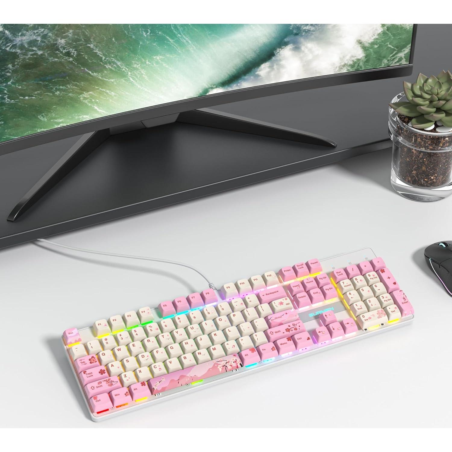 Teclado Mecánico Ussixchare V200 Rosa 104 Teclas RGB