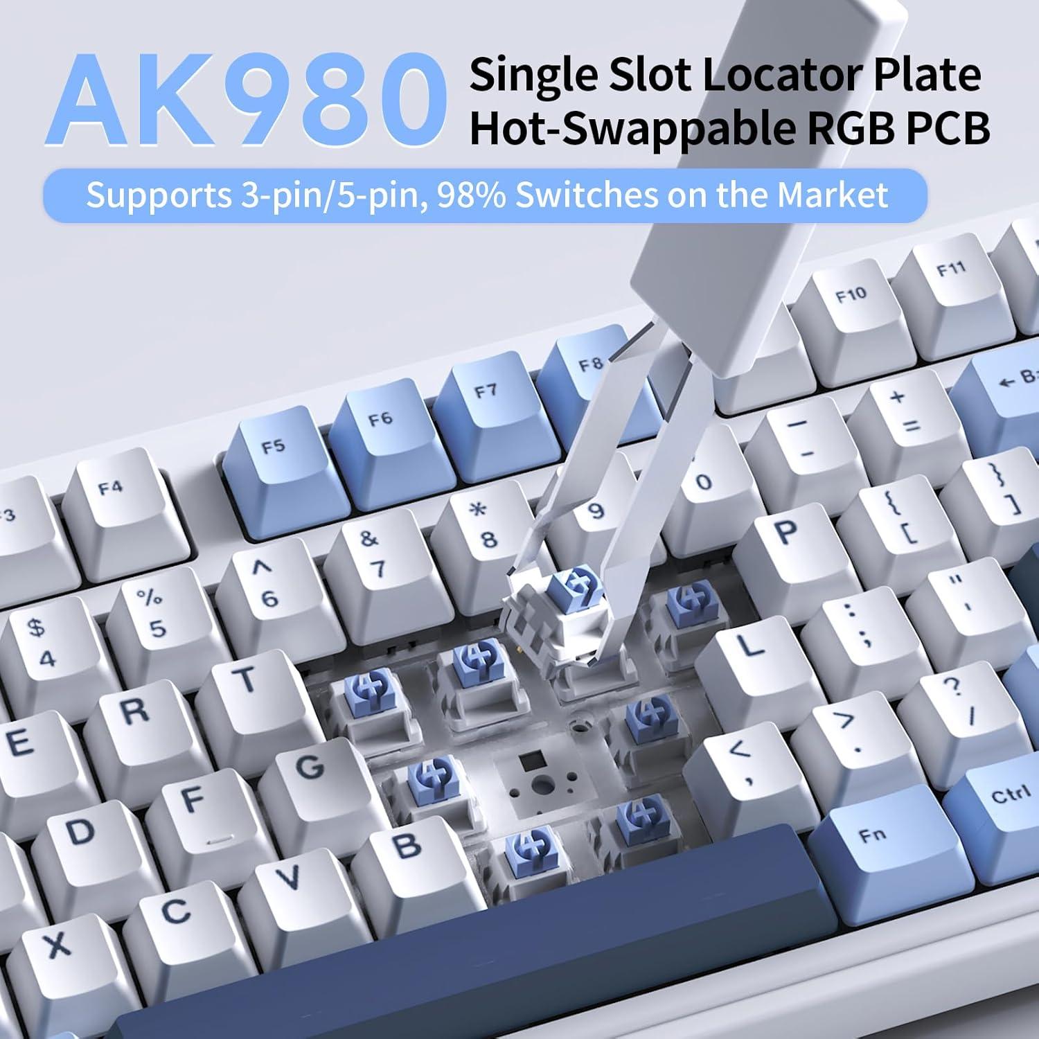 Teclado Mecánico Inalámbrico NACODEX AJAZZ AK980 RGB Azul Blanco