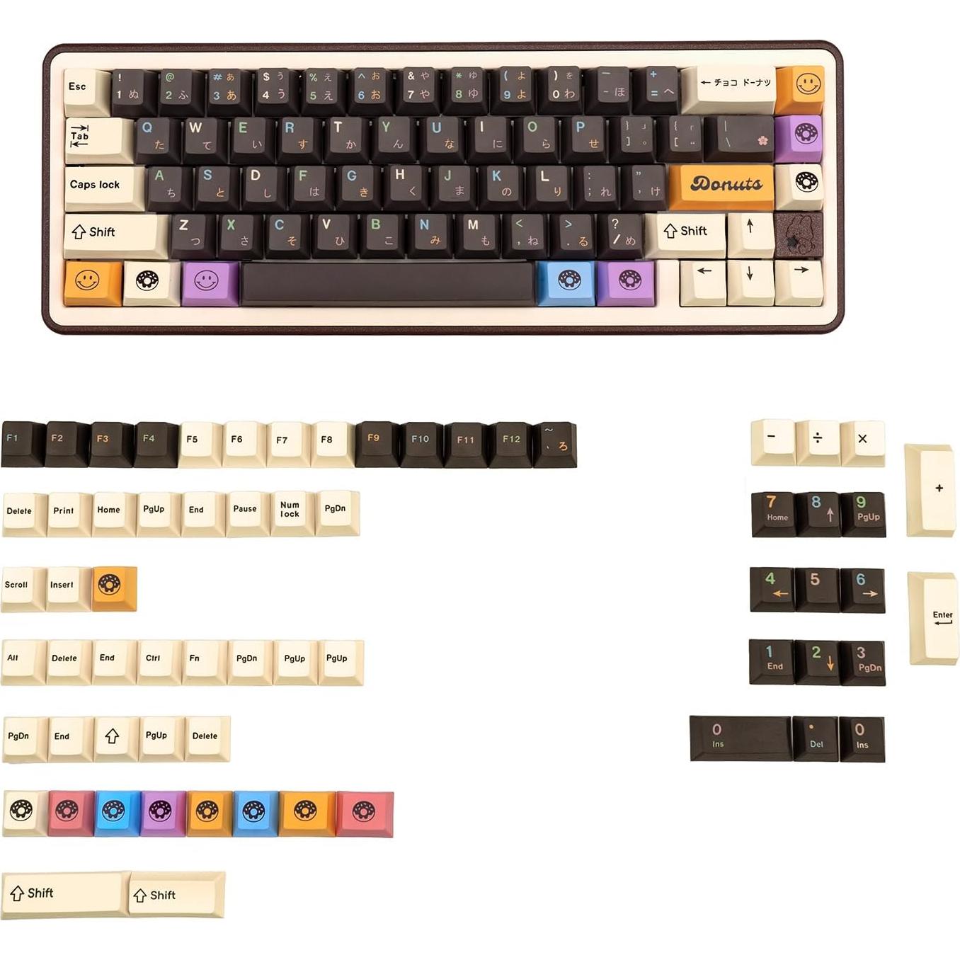 Conjunto de Teclas PBT Donut 129 Teclas Chocolate GEKUCAP