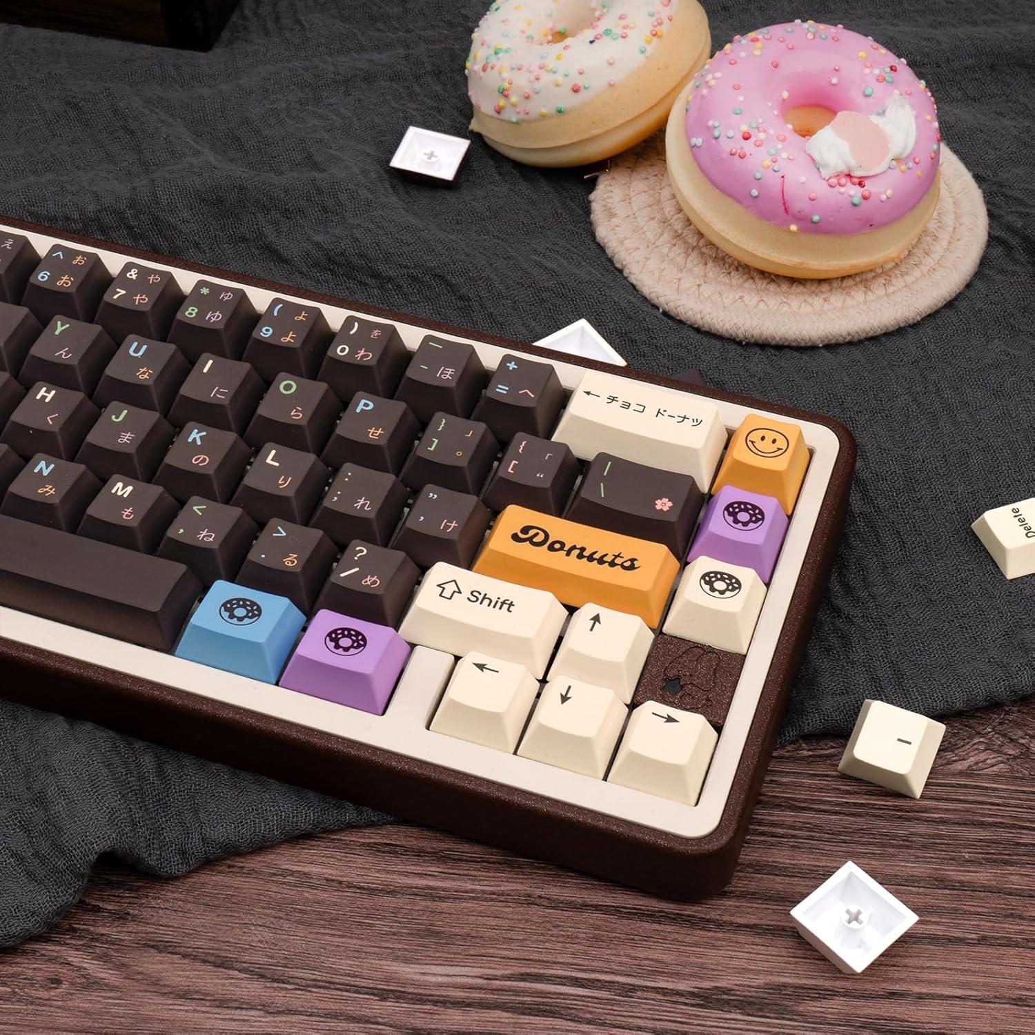 Conjunto de Teclas PBT Donut 129 Teclas Chocolate GEKUCAP