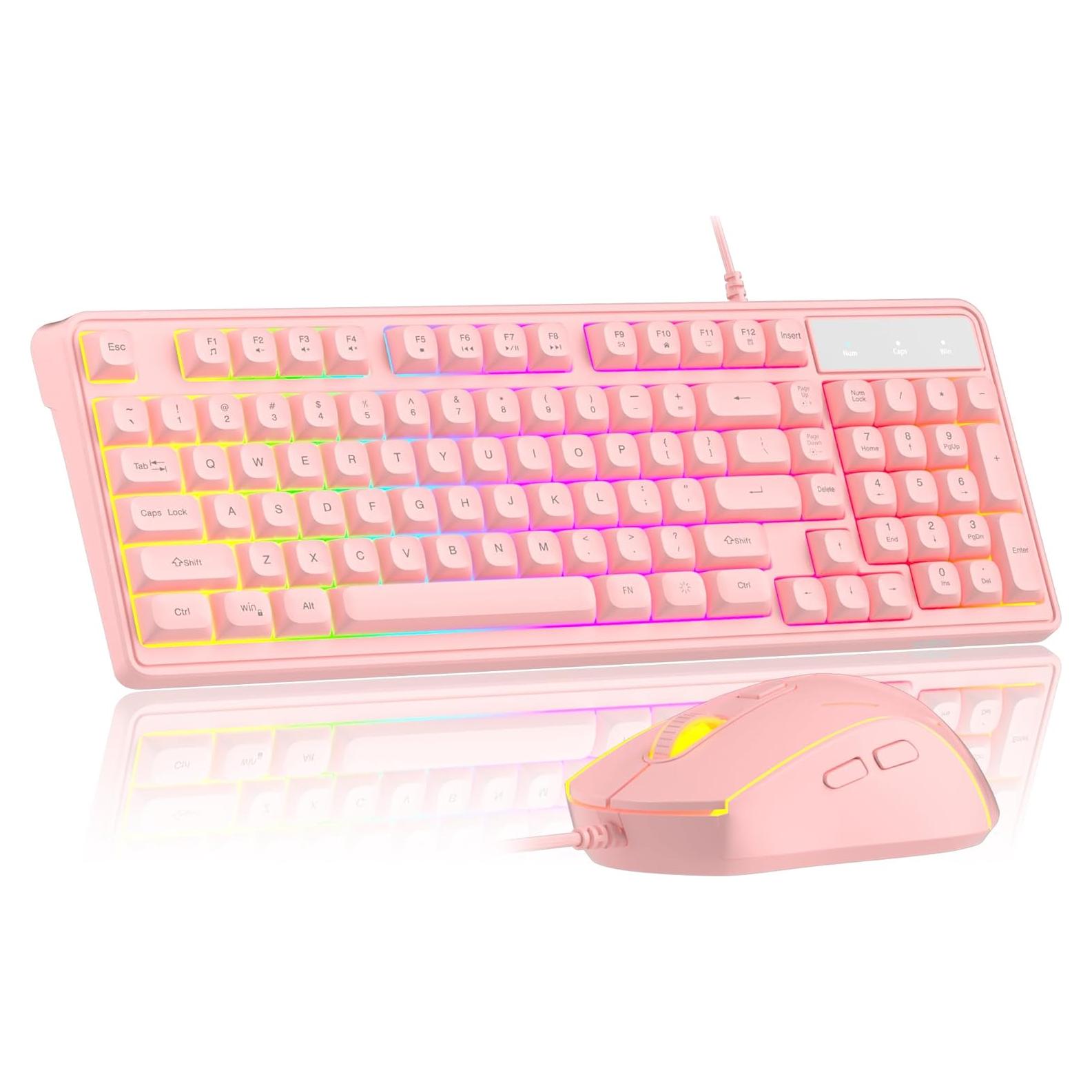 Combo Teclado y Ratón Rosa MageGee GK980 RGB Retroiluminado