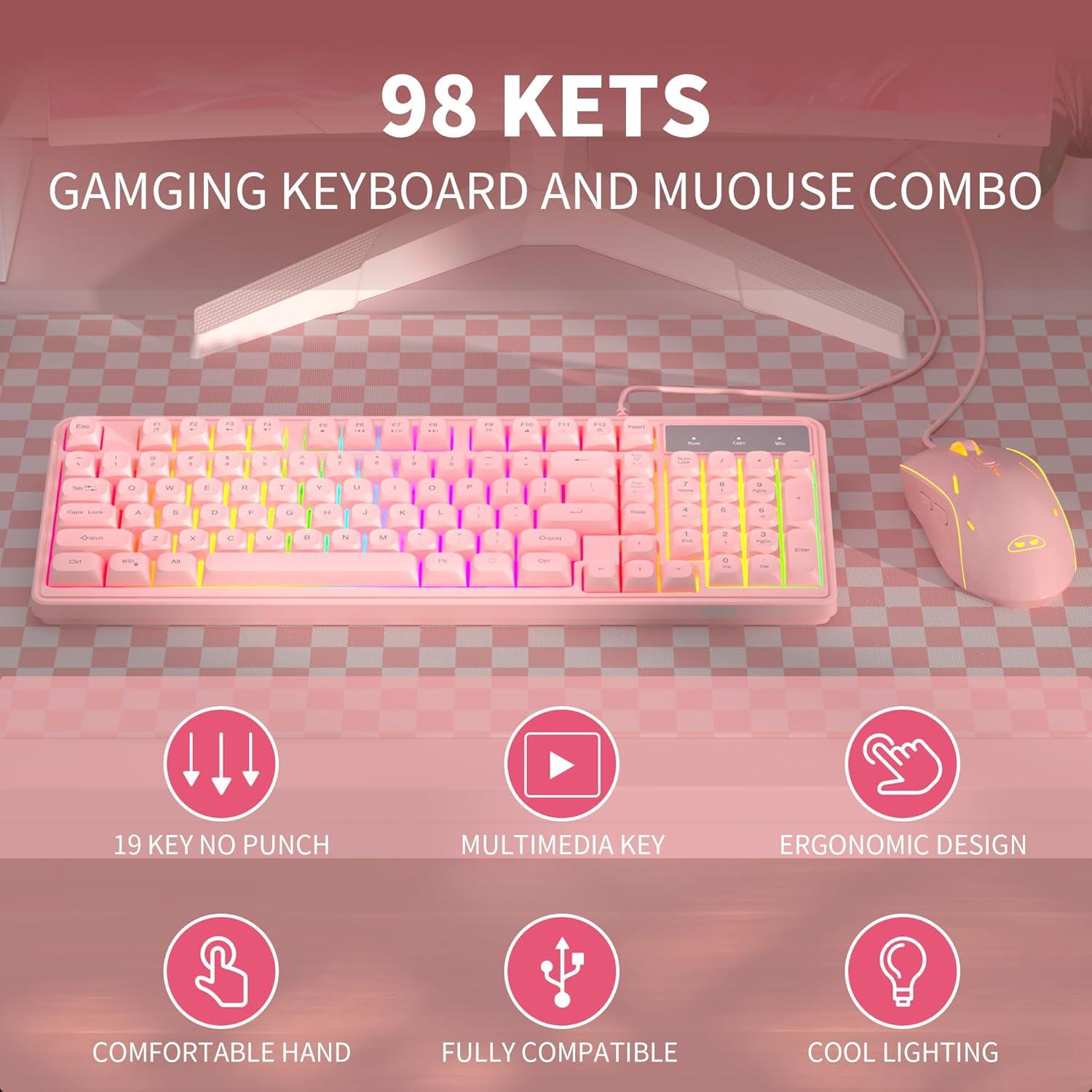 Combo Teclado y Ratón Rosa MageGee GK980 RGB Retroiluminado