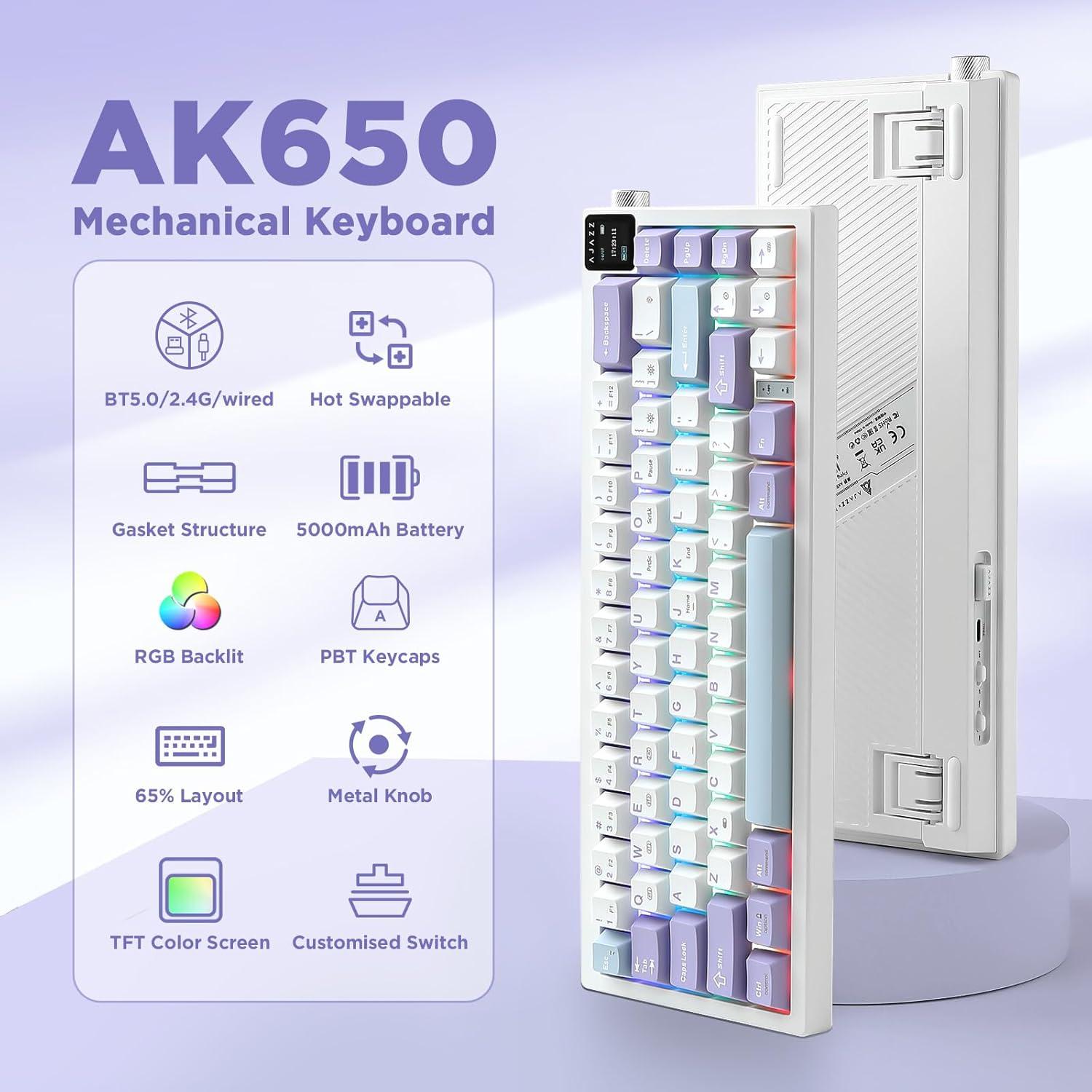 Teclado Mecánico AJAZZ AK650 Inalámbrico 65% RGB Púrpura