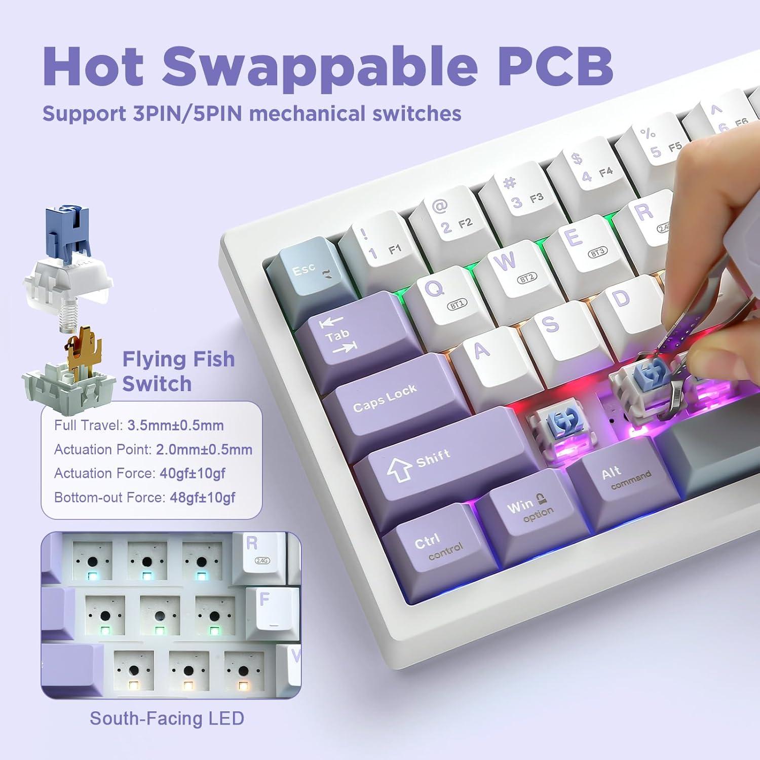 Teclado Mecánico AJAZZ AK650 Inalámbrico 65% RGB Púrpura