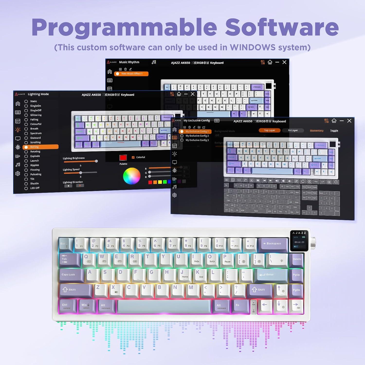 Teclado Mecánico AJAZZ AK650 Inalámbrico 65% RGB Púrpura