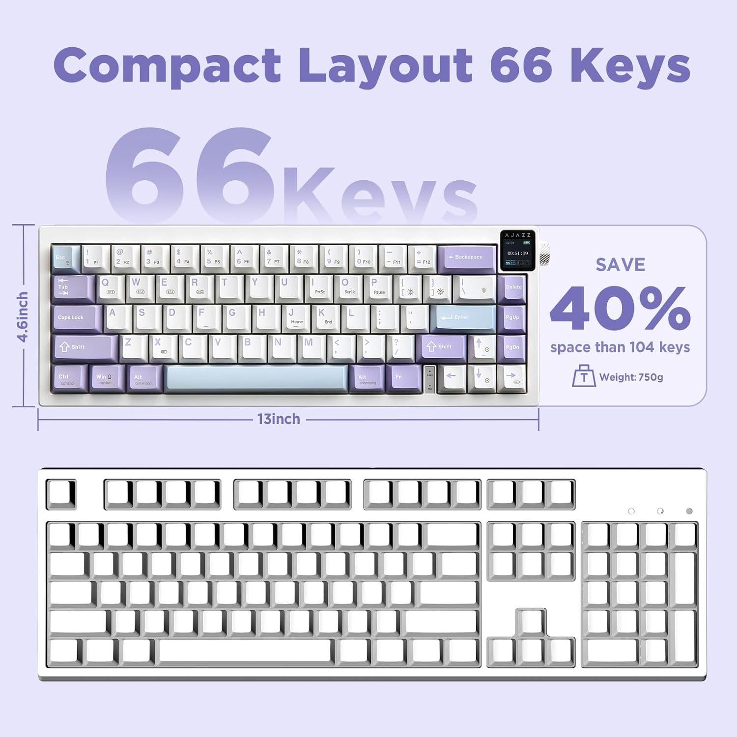 Teclado Mecánico AJAZZ AK650 Inalámbrico 65% RGB Púrpura