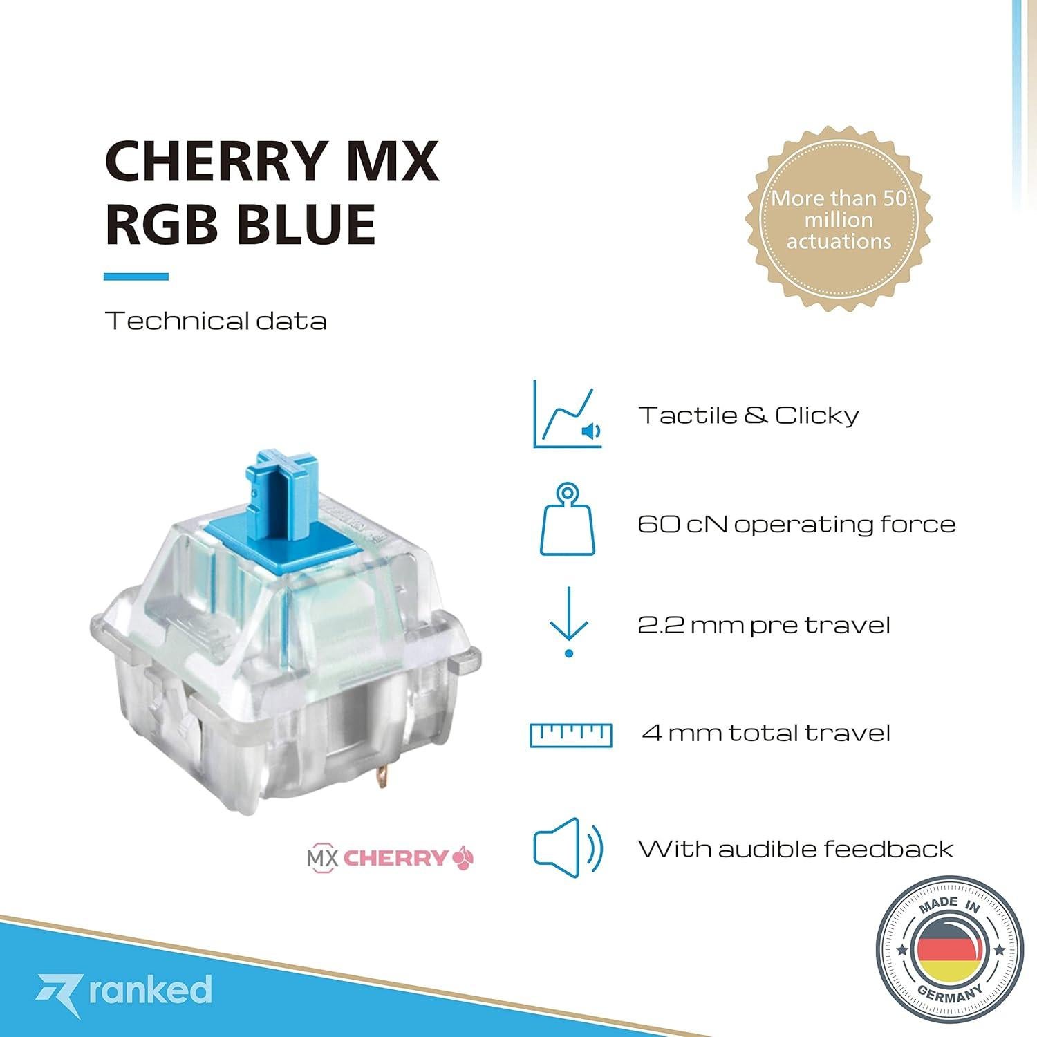 Interruptores Cherry MX RGB Azul 90 Pcs para Teclados Mecánicos