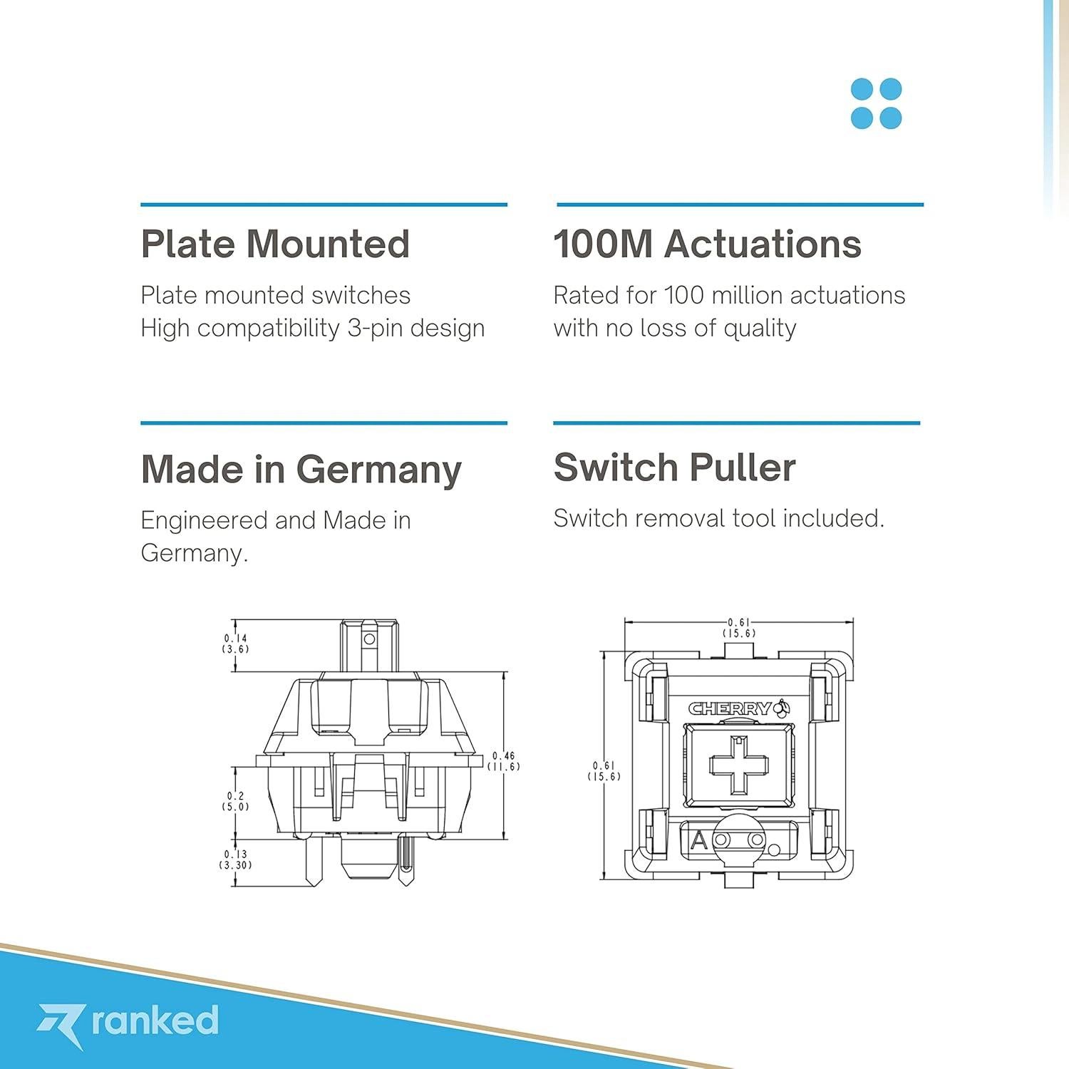 Interruptores Cherry MX RGB Azul 90 Pcs para Teclados Mecánicos