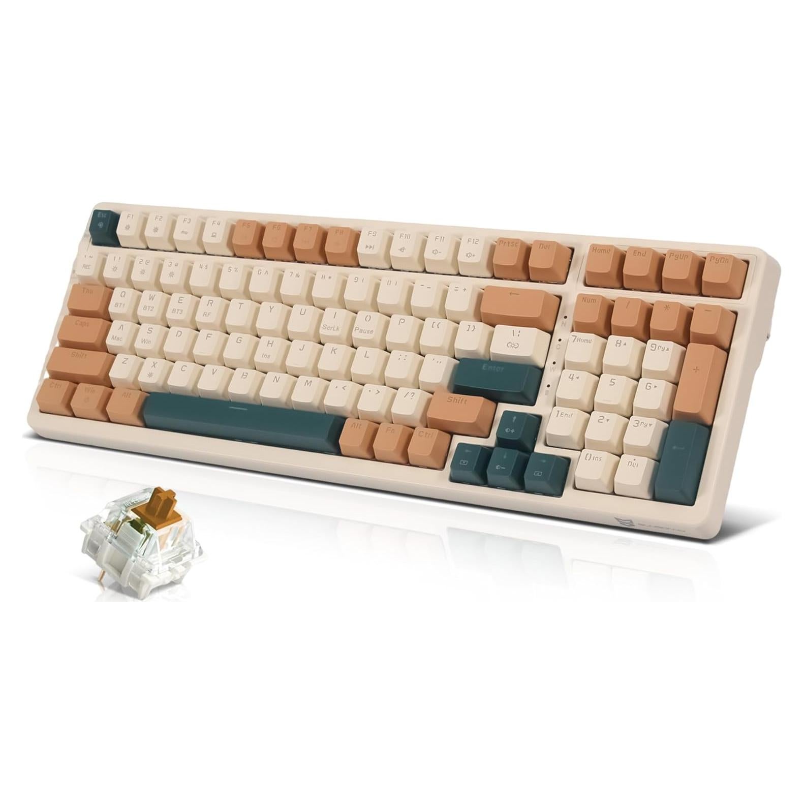 Teclado Mecánico Inalámbrico Qisan 100 Teclas RGB Marrón