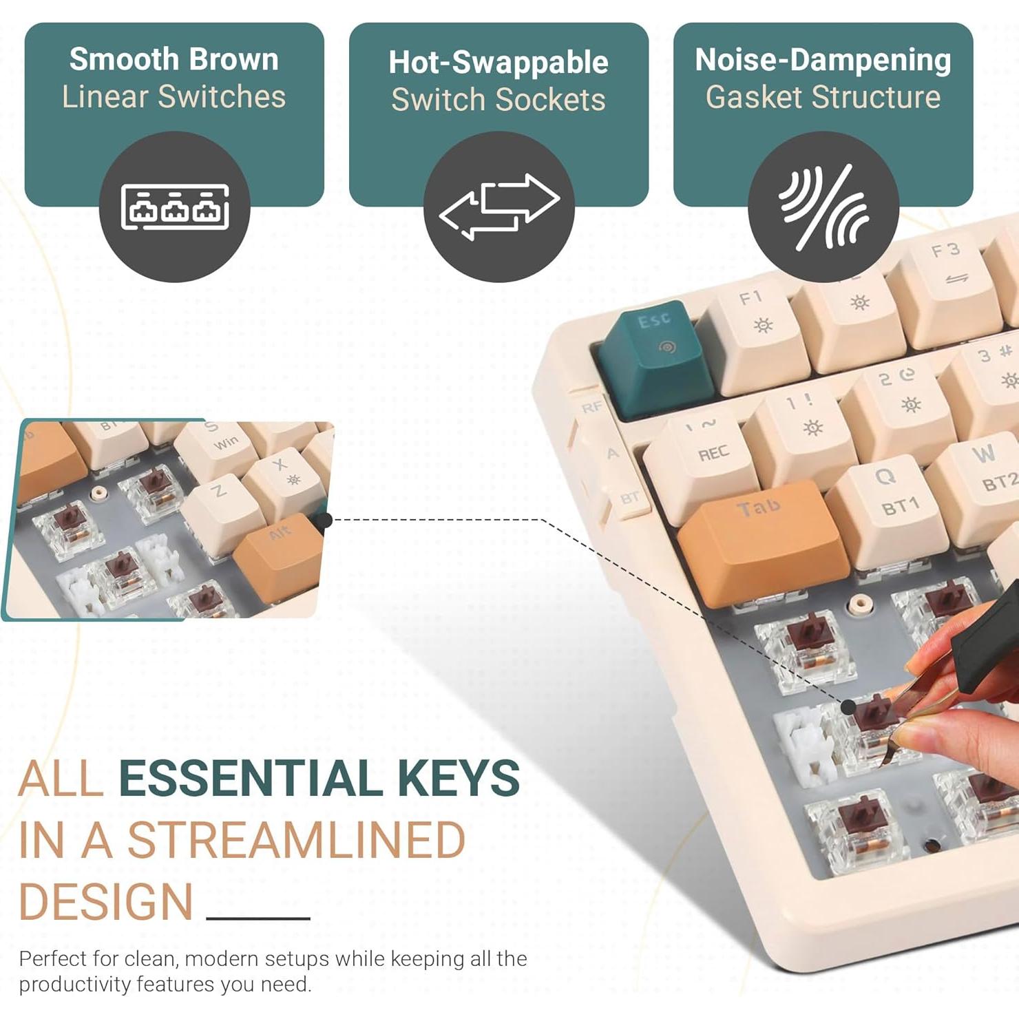 Teclado Mecánico Inalámbrico Qisan 100 Teclas RGB Marrón