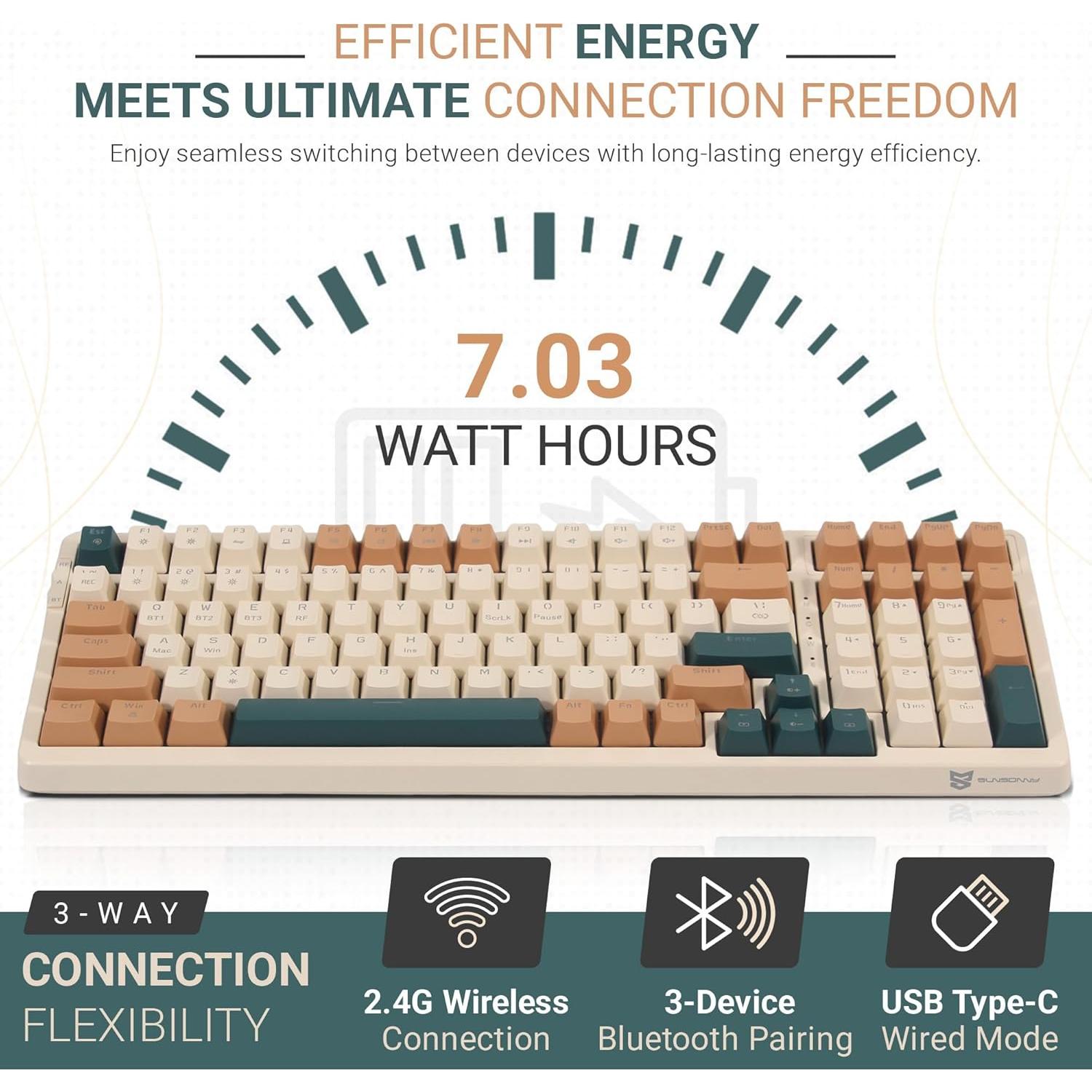 Teclado Mecánico Inalámbrico Qisan 100 Teclas RGB Marrón