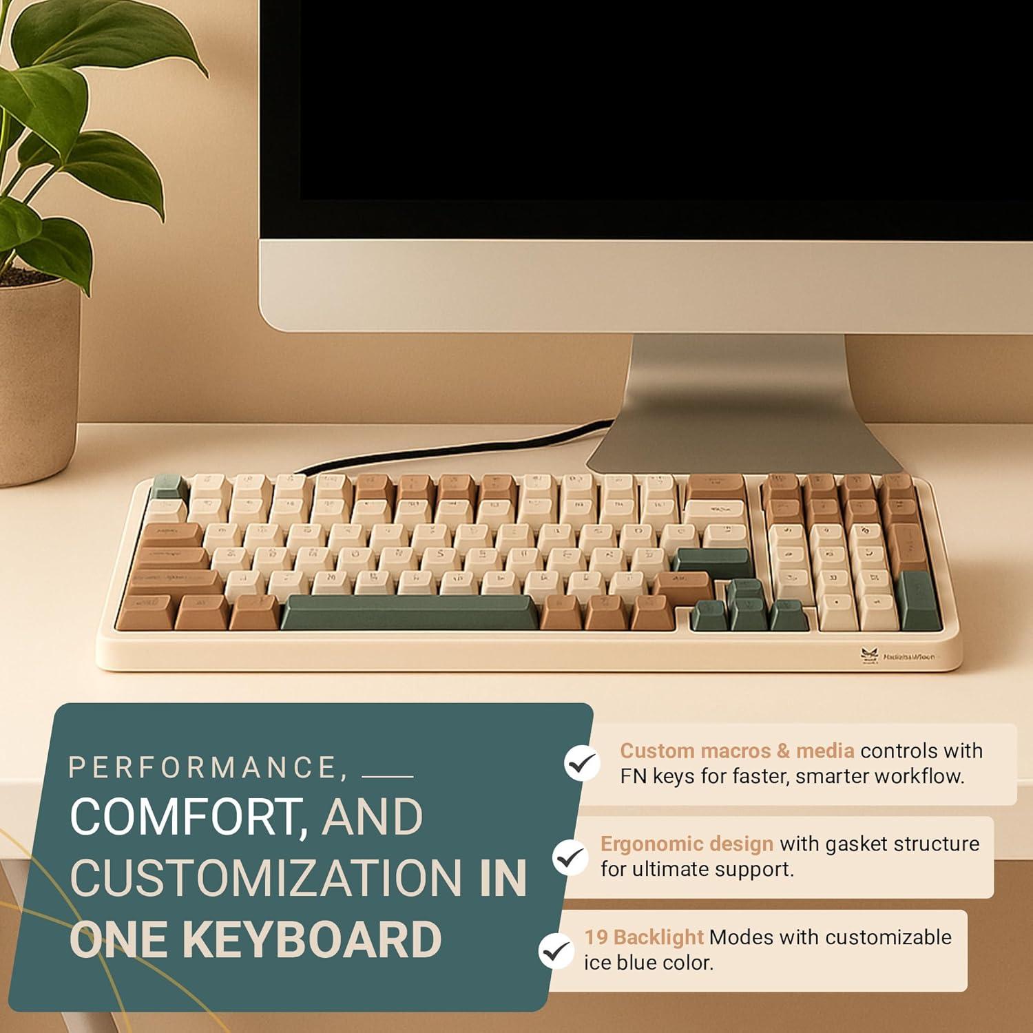 Teclado Mecánico Inalámbrico Qisan 100 Teclas RGB Marrón