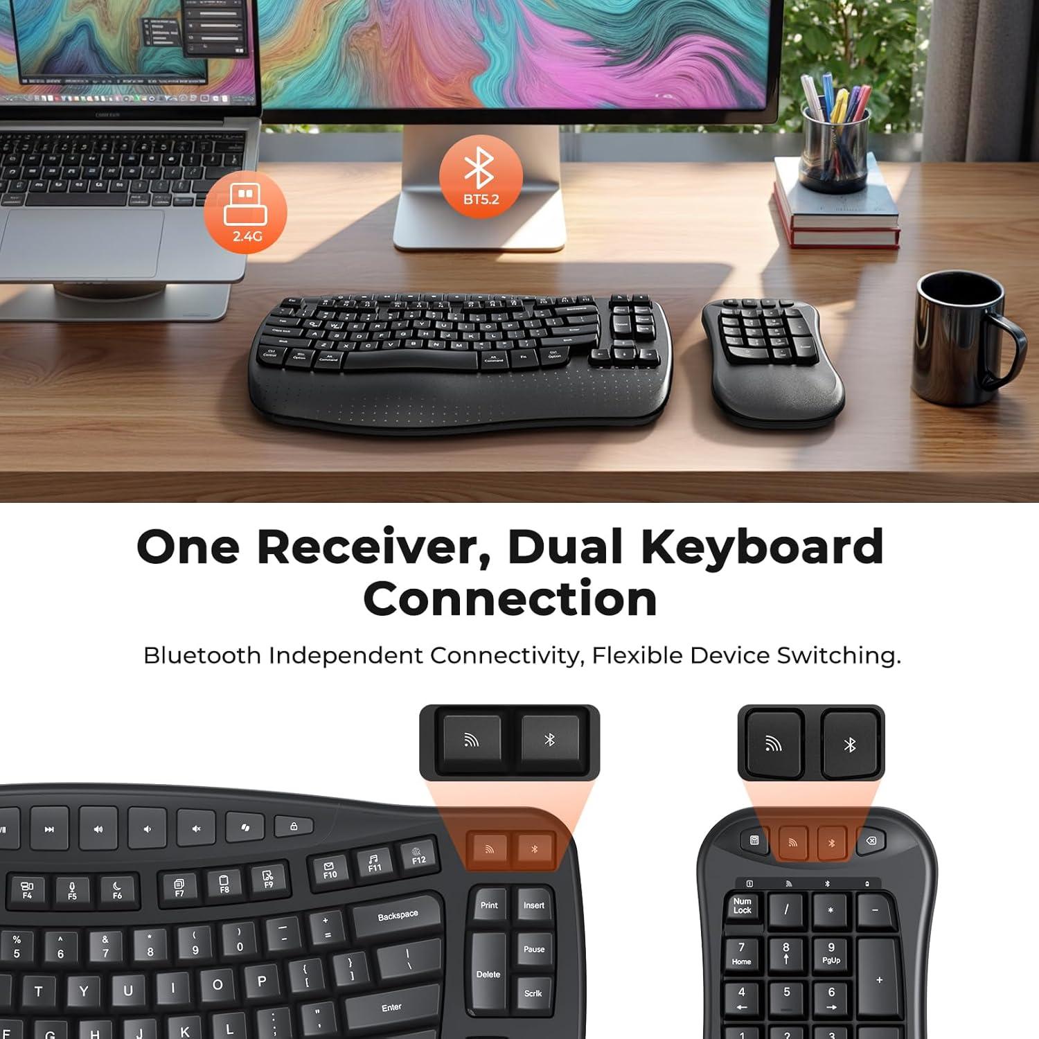 Teclado Inalámbrico Ergonómico Meetion K9330 con Teclado Numérico