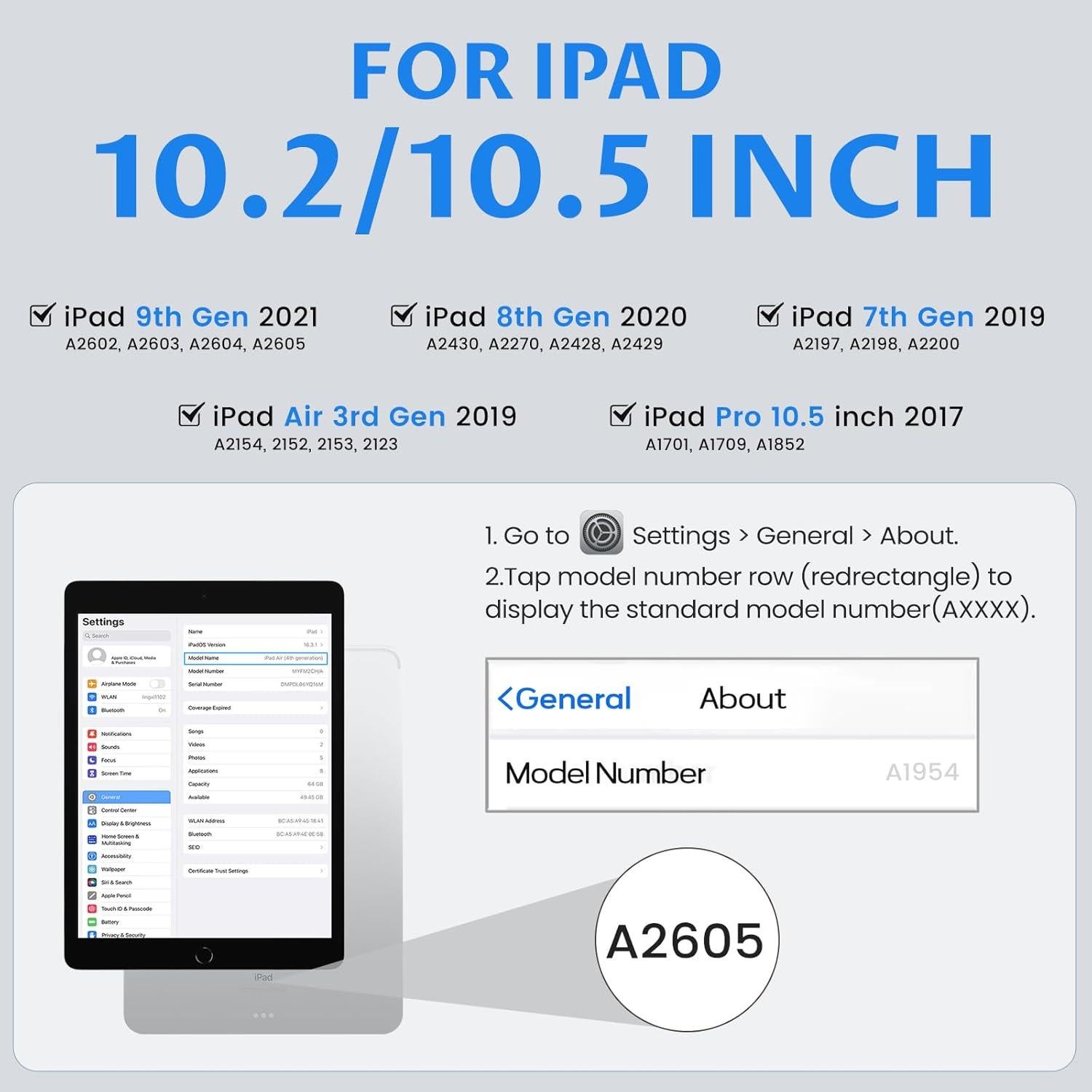 Funda de teclado OYEEICE para iPad 10.2"/10.5" - Negro