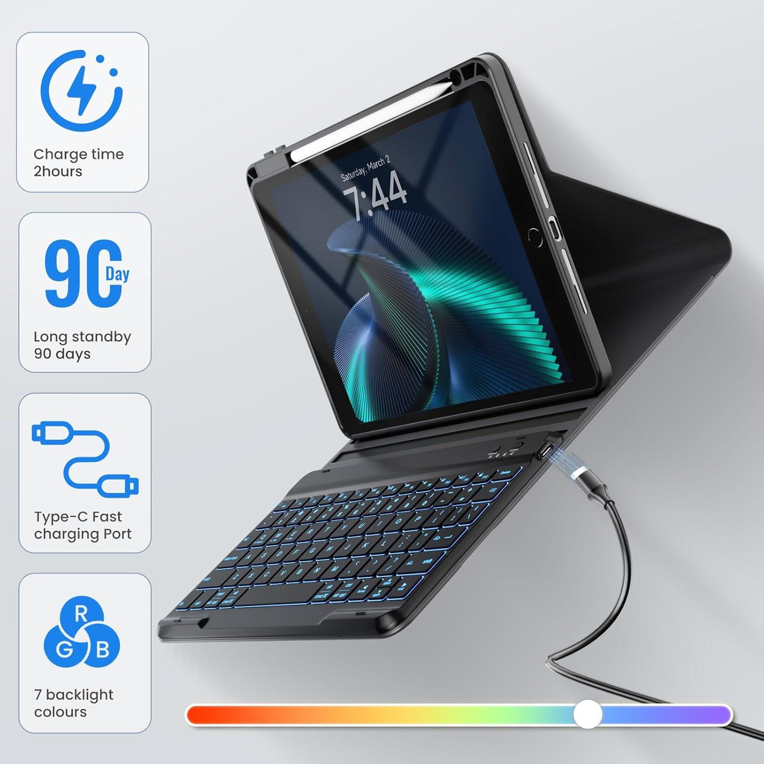 Funda de teclado OYEEICE para iPad 10.2"/10.5" - Negro