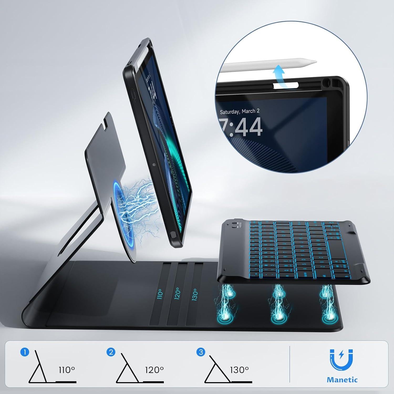 Funda de teclado OYEEICE para iPad 10.2"/10.5" - Negro