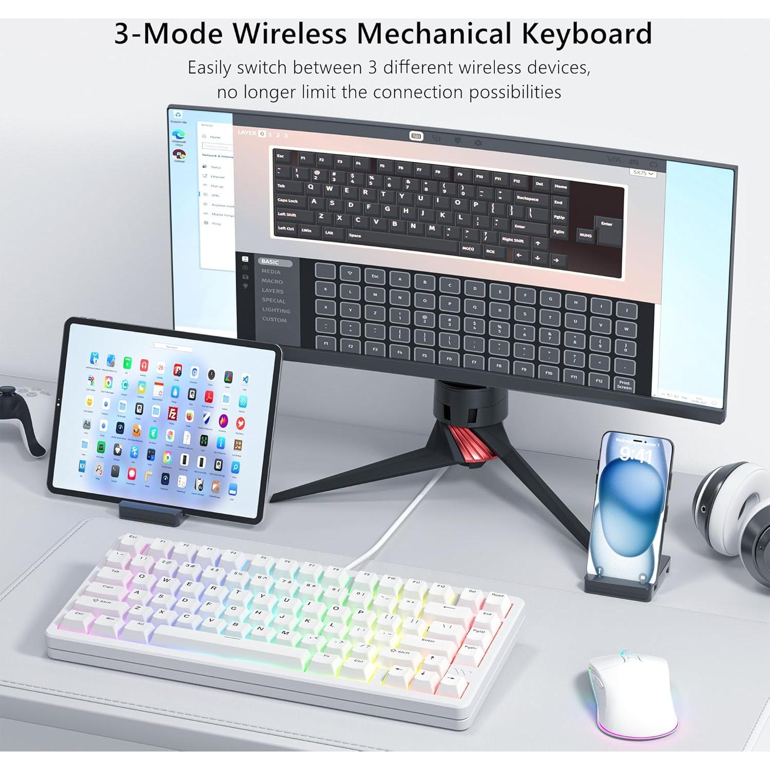 Teclado mecánico inalámbrico Womier SK75 RGB 75% POM