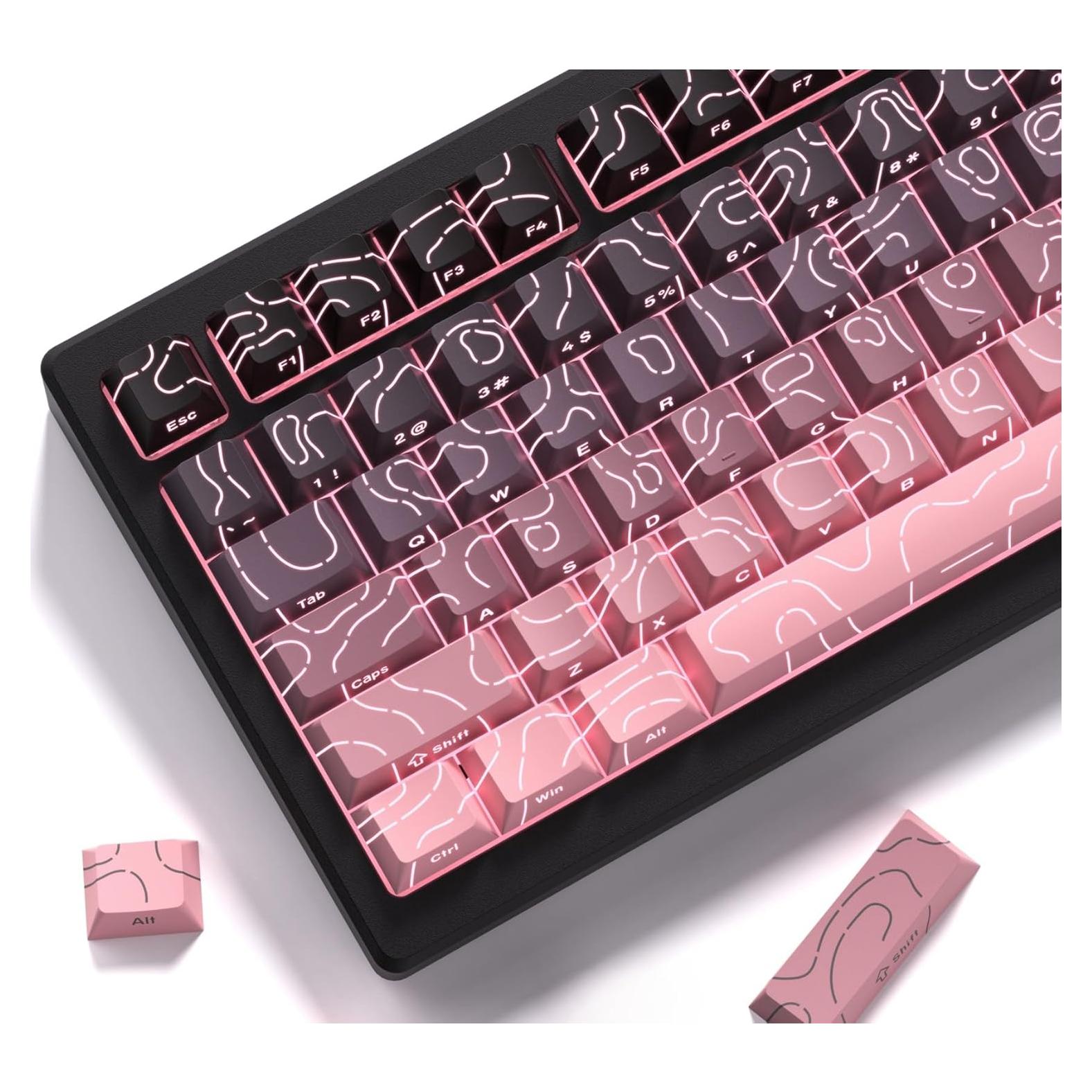 Juego de Teclas Dagaladoo PBT Rosa Topográfico Retroiluminadas