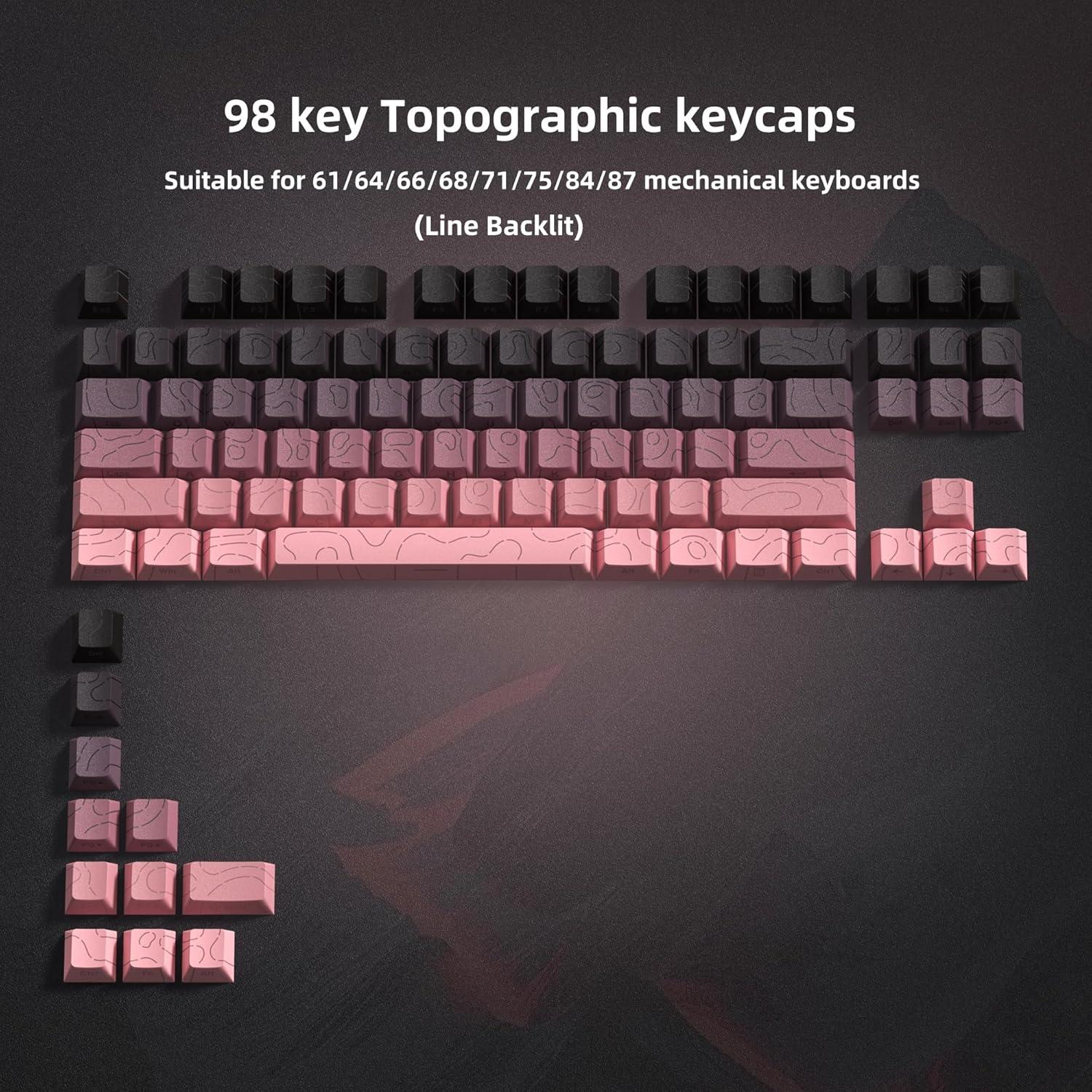 Juego de Teclas Dagaladoo PBT Rosa Topográfico Retroiluminadas