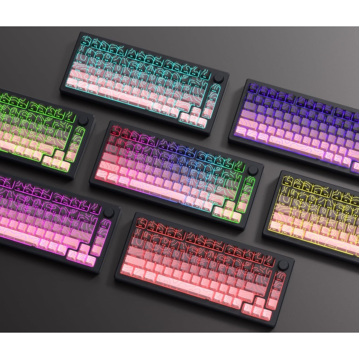 Juego de Teclas Dagaladoo PBT Rosa Topográfico Retroiluminadas