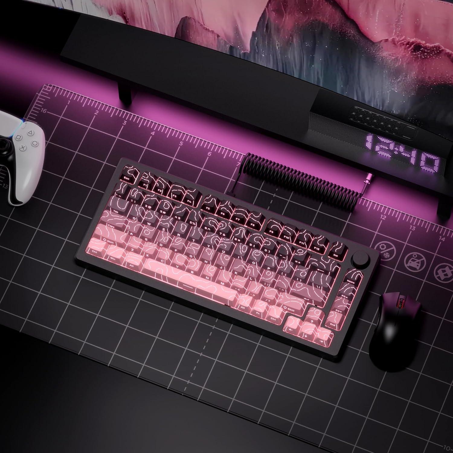 Juego de Teclas Dagaladoo PBT Rosa Topográfico Retroiluminadas