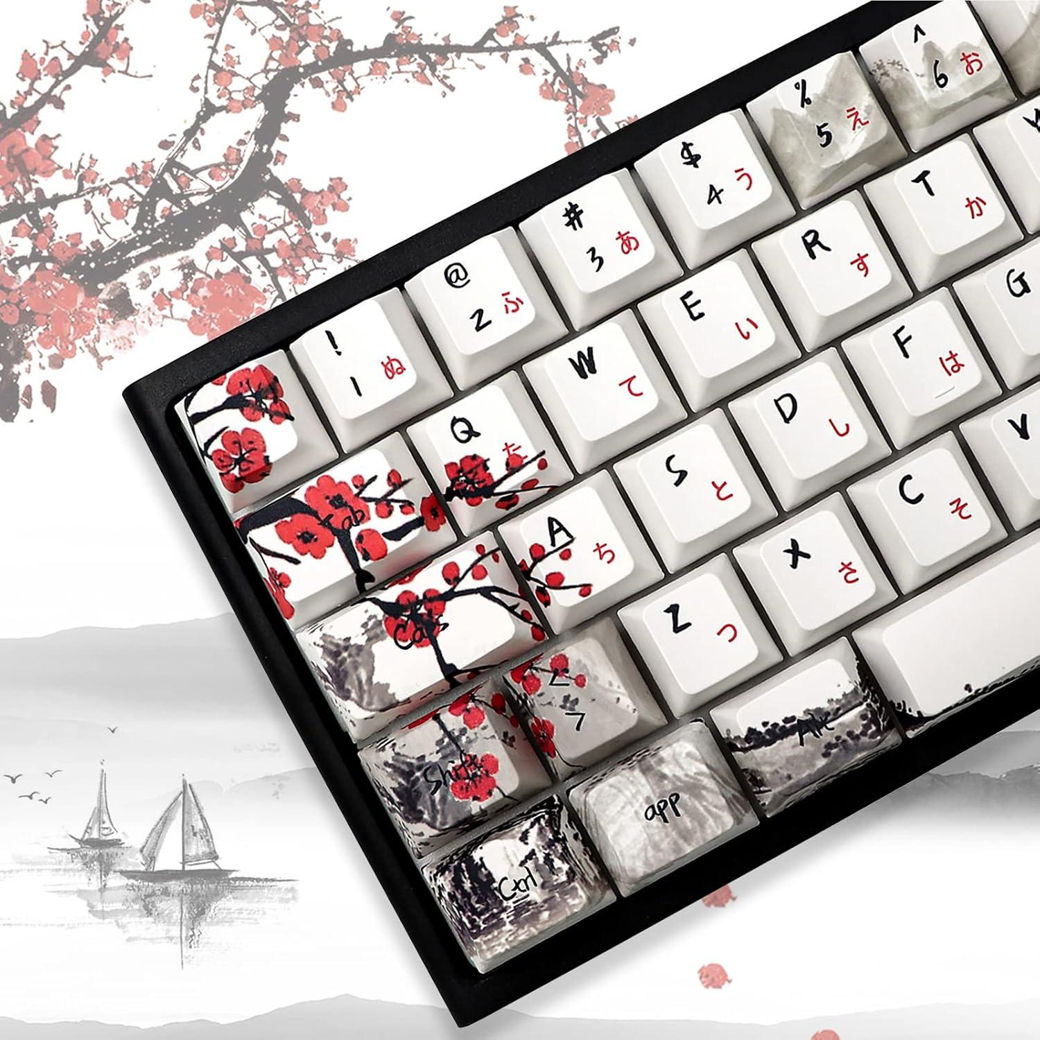 Tapas de Teclado JSJT Flor de Ciruelo PBT 80 Teclas Cherry