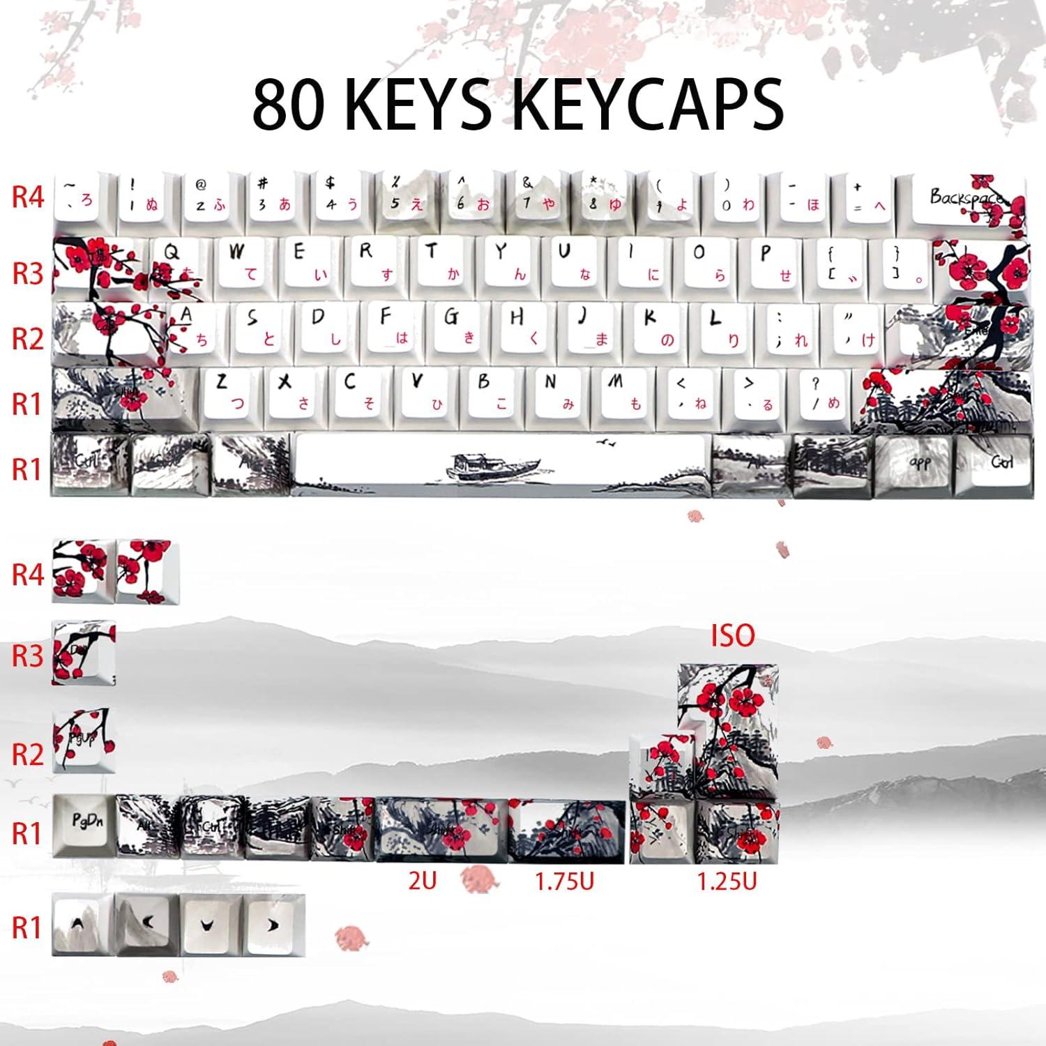 Tapas de Teclado JSJT Flor de Ciruelo PBT 80 Teclas Cherry