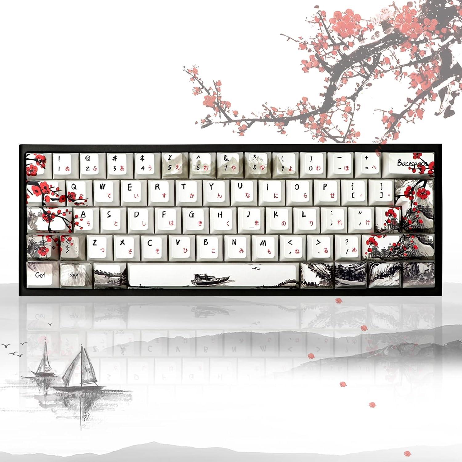 Tapas de Teclado JSJT Flor de Ciruelo PBT 80 Teclas Cherry
