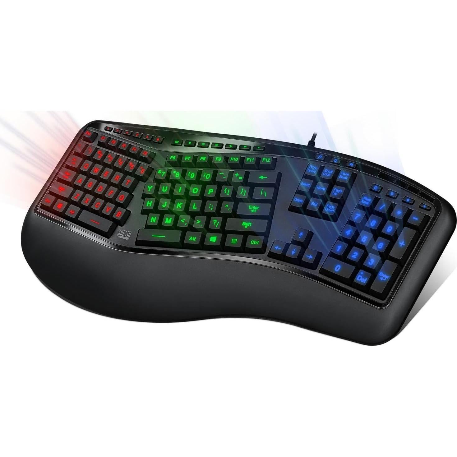 Teclado Ergonómico Iluminado Adesso AKB-150EB USB 3 Colores