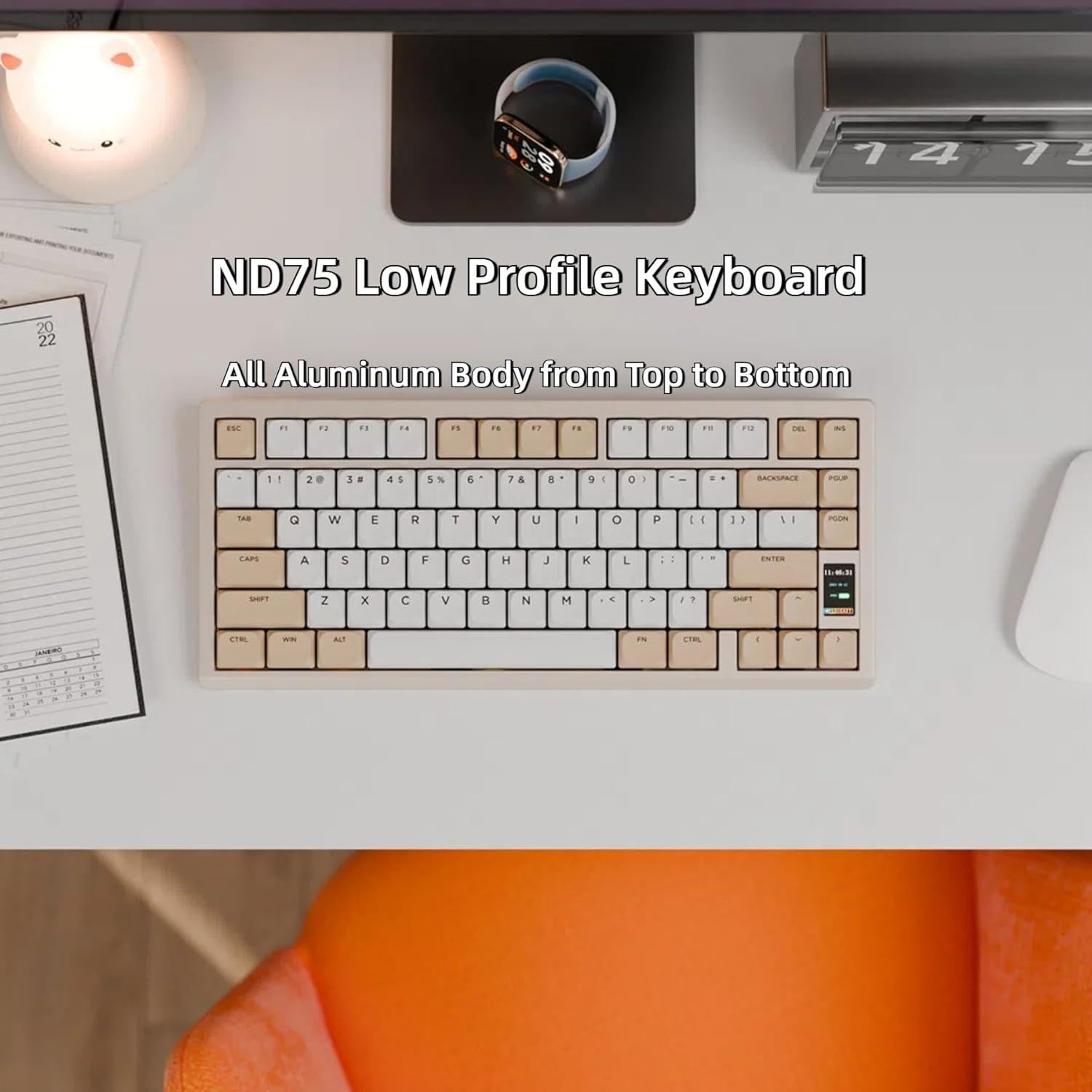 Teclado Mecánico Inalámbrico Chilkey ND75 LP Beige 75% RGB