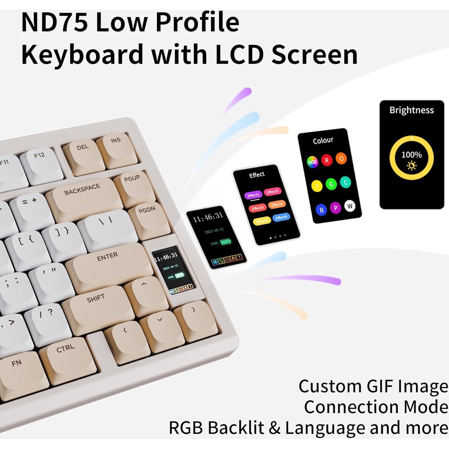Teclado Mecánico Inalámbrico Chilkey ND75 LP Beige 75% RGB
