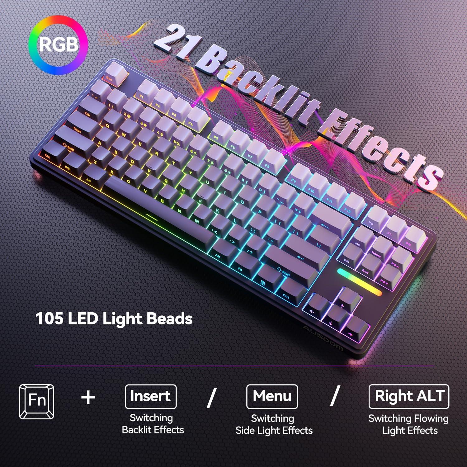 Teclado Mecánico Inalámbrico AUSDOM Hola 87 RGB 10000mAh