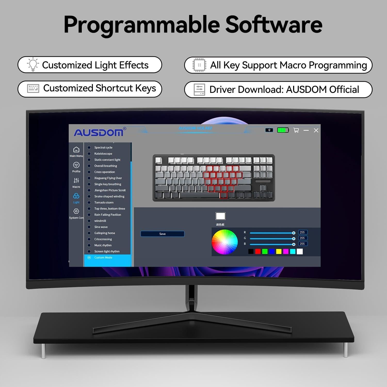 Teclado Mecánico Inalámbrico AUSDOM Hola 87 RGB 10000mAh