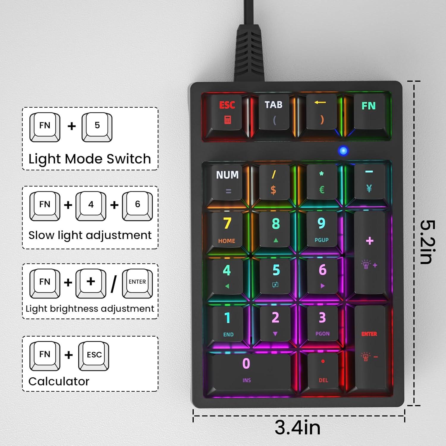 Teclado Numérico Mecánico USB Gurjot con Retroiluminación RGB