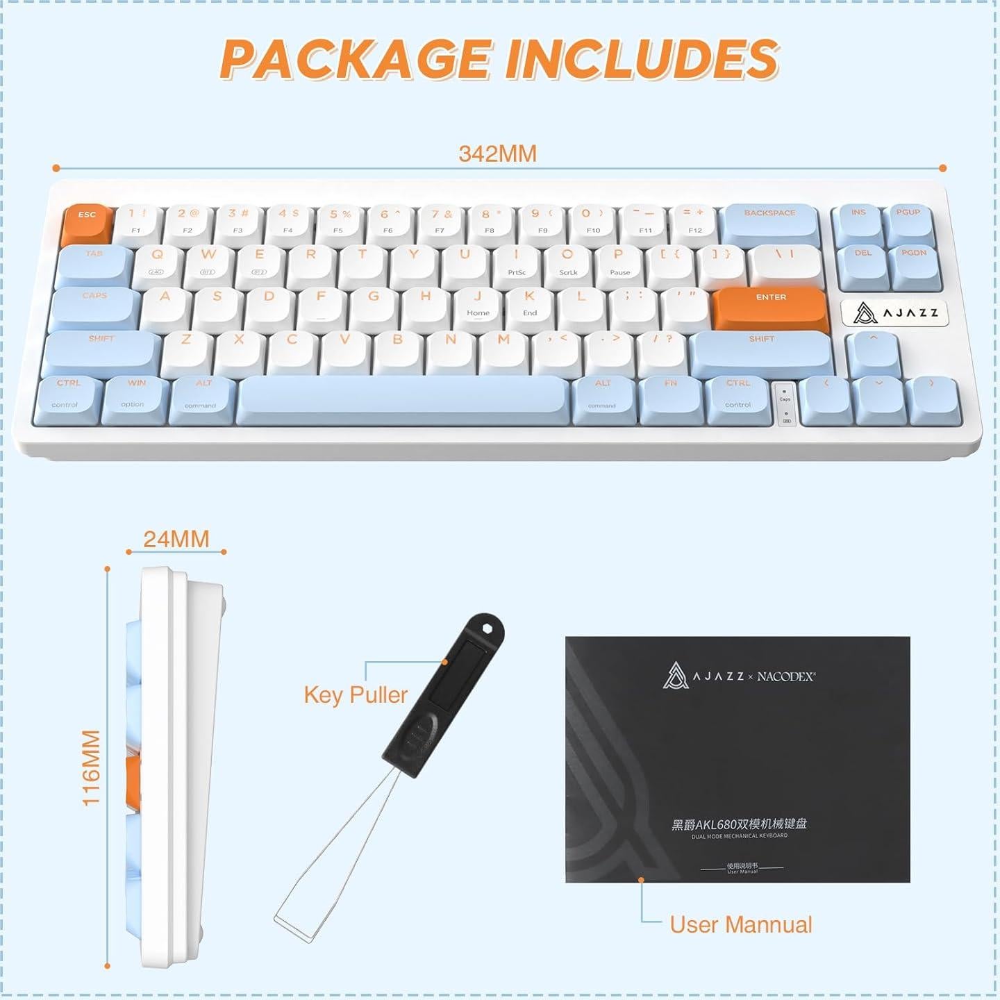 Teclado Mecánico Inalámbrico A.JAZZ AKL680 68 Teclas