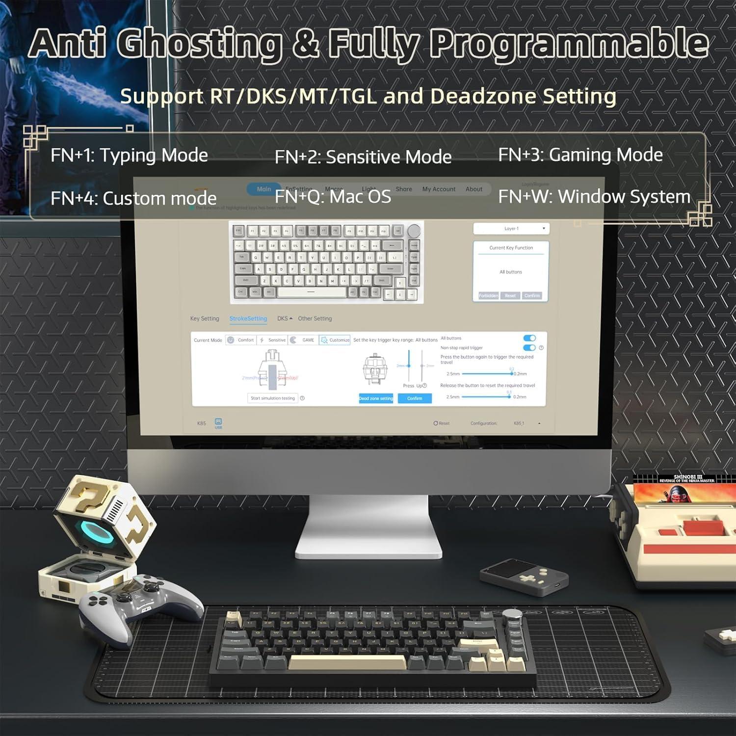 Teclado Mecánico Gaming ATTACK SHARK K85 TKL RGB PBT Negro