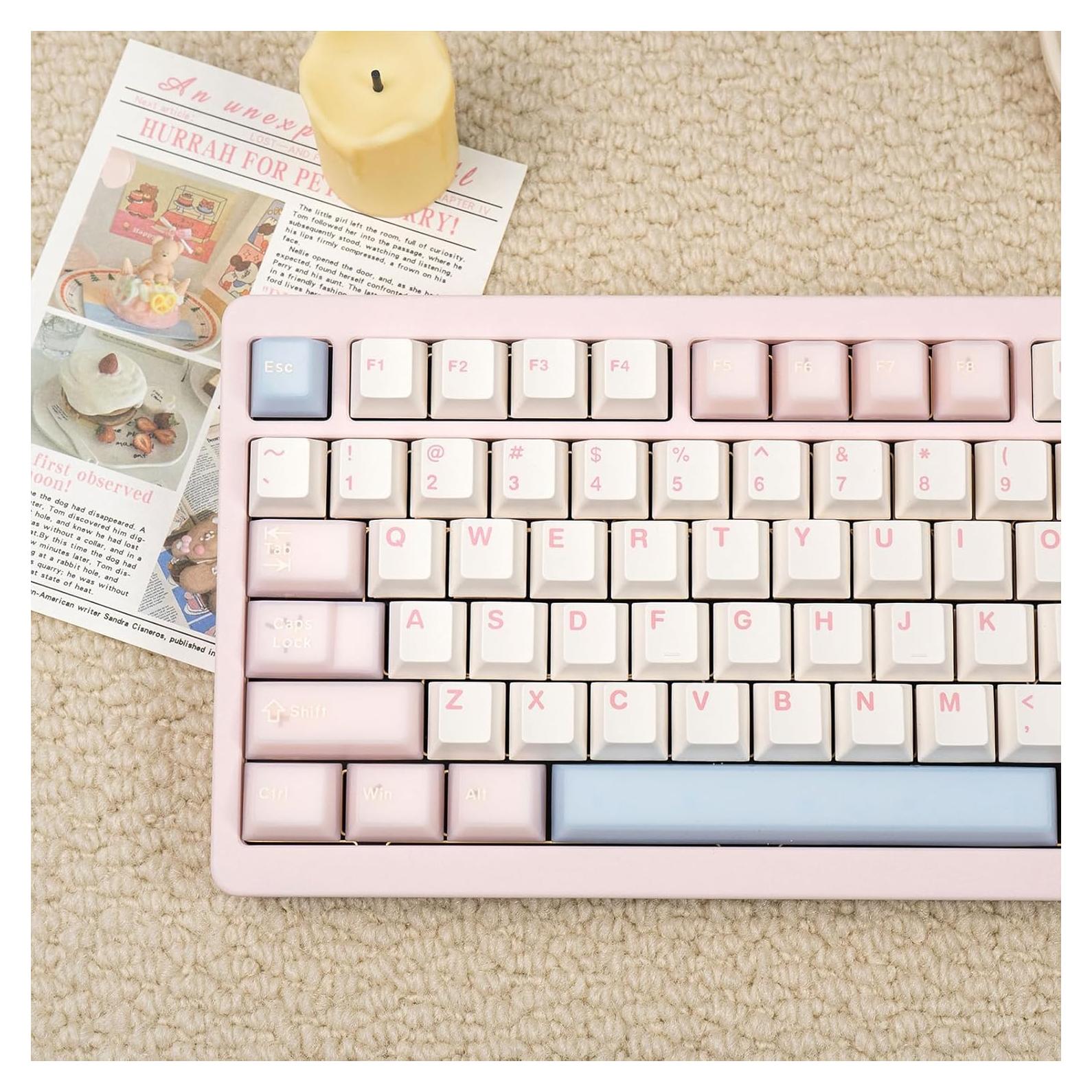 Juego de Teclas PBT Minimalista Hunfuthr Rosa Blanco 164 Teclas