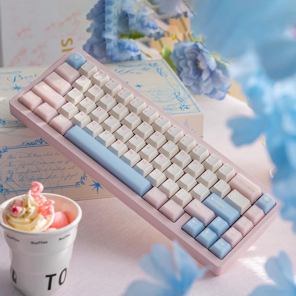 Juego de Teclas PBT Minimalista Hunfuthr Rosa Blanco 164 Teclas