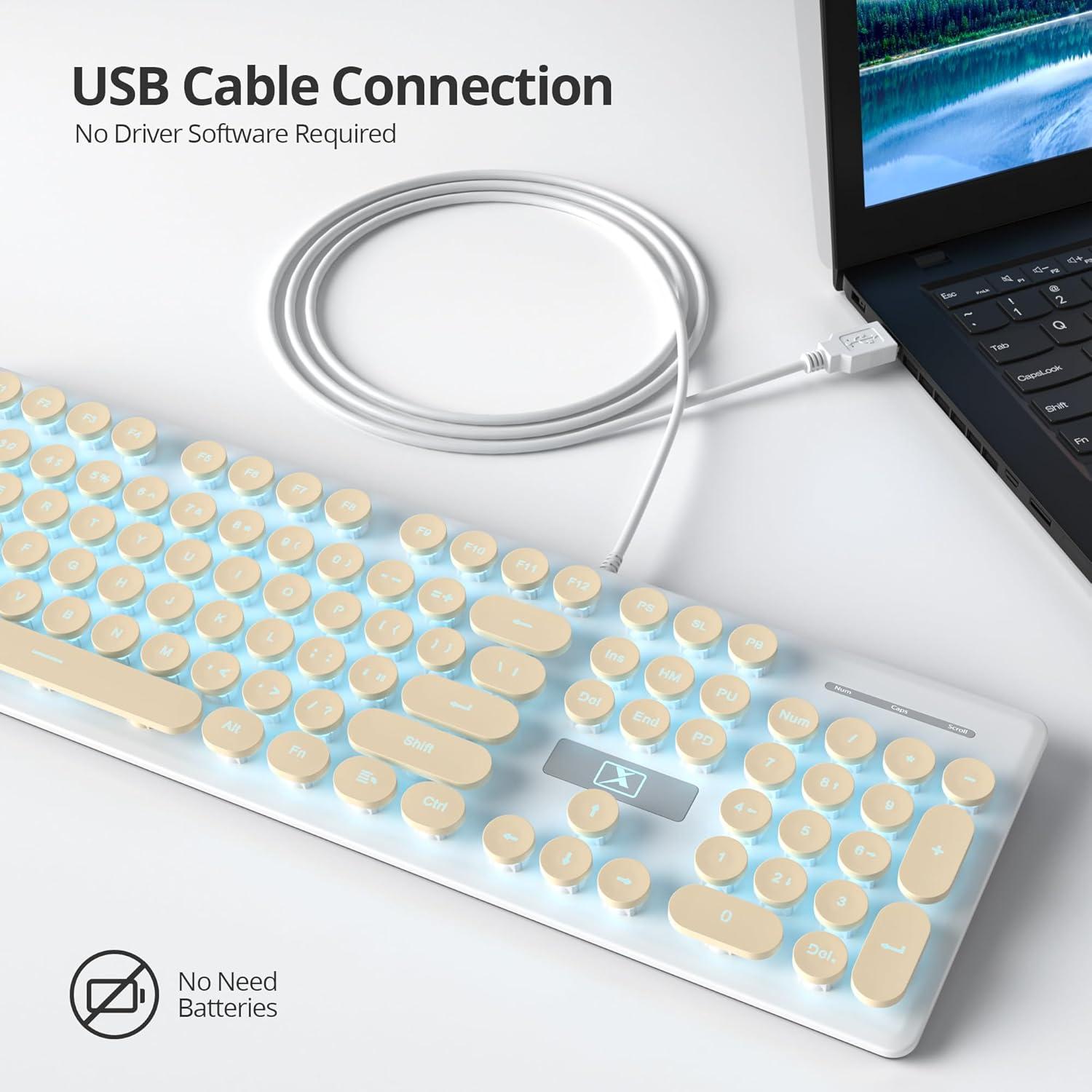 Teclado Retro de Máquina de Escribir FS SHOP 104 Teclas USB Caqui