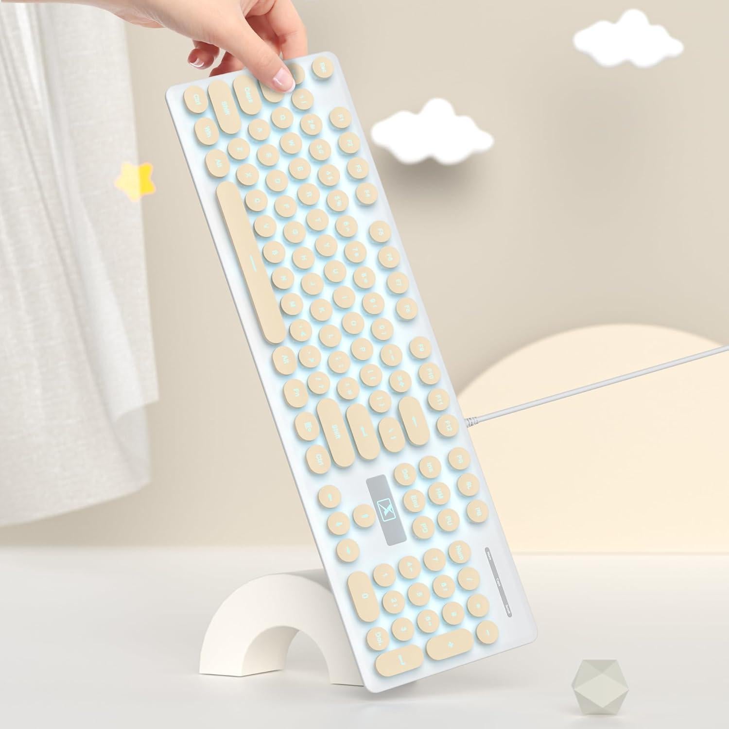 Teclado Retro de Máquina de Escribir FS SHOP 104 Teclas USB Caqui