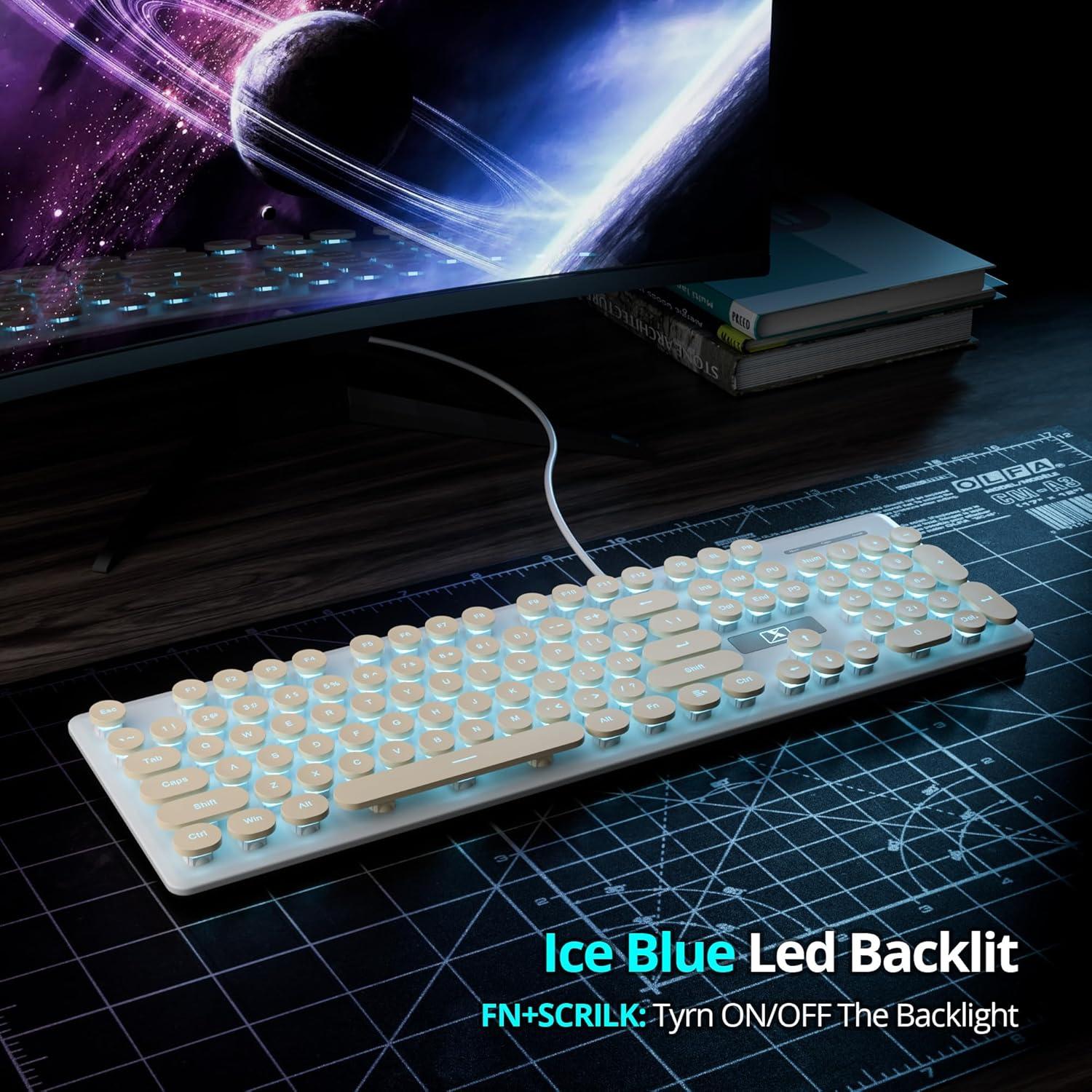 Teclado Retro de Máquina de Escribir FS SHOP 104 Teclas USB Caqui